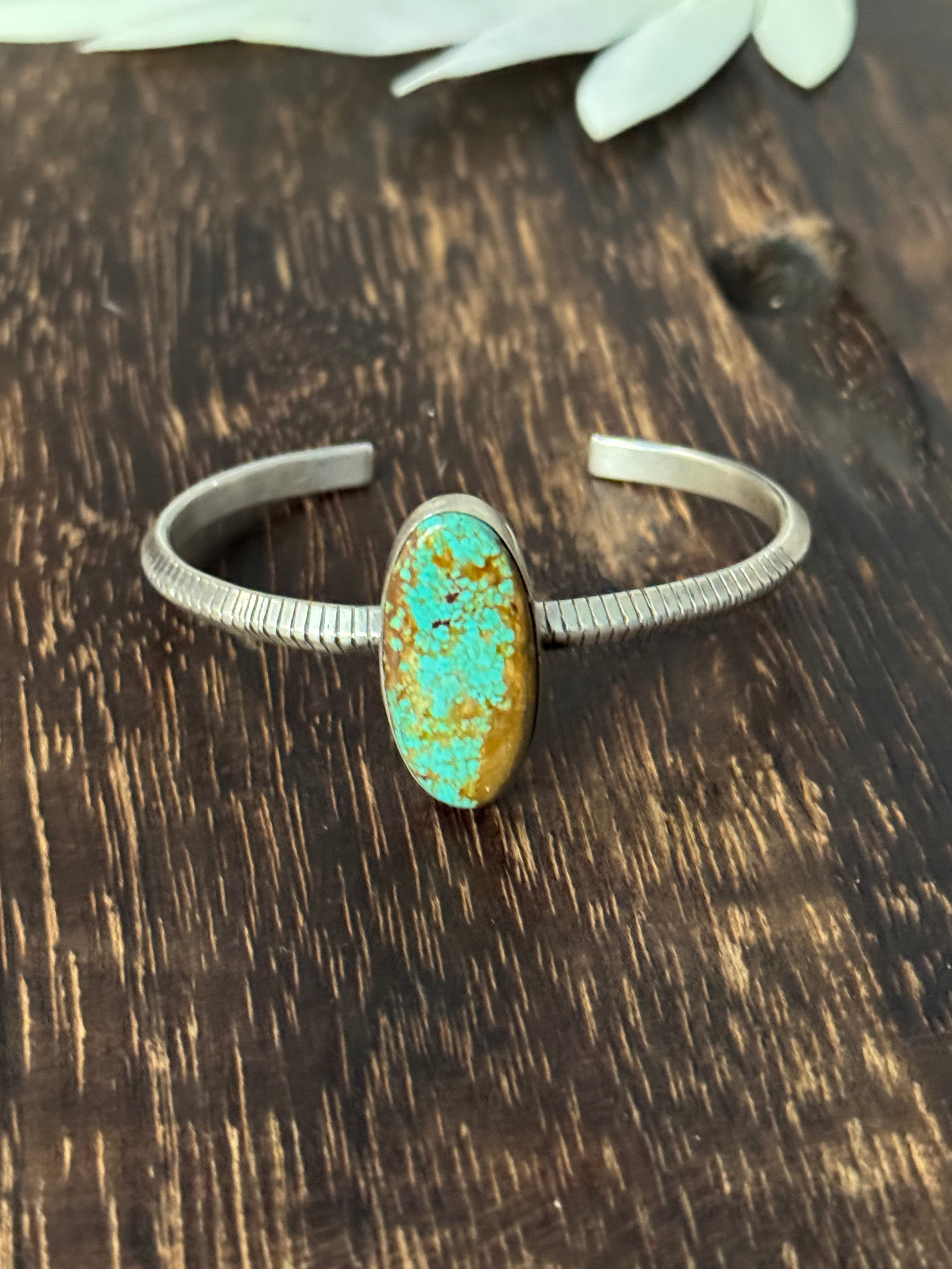 Navajo Made #8 Turquoise & Sterling Silver Cuff Bracelet