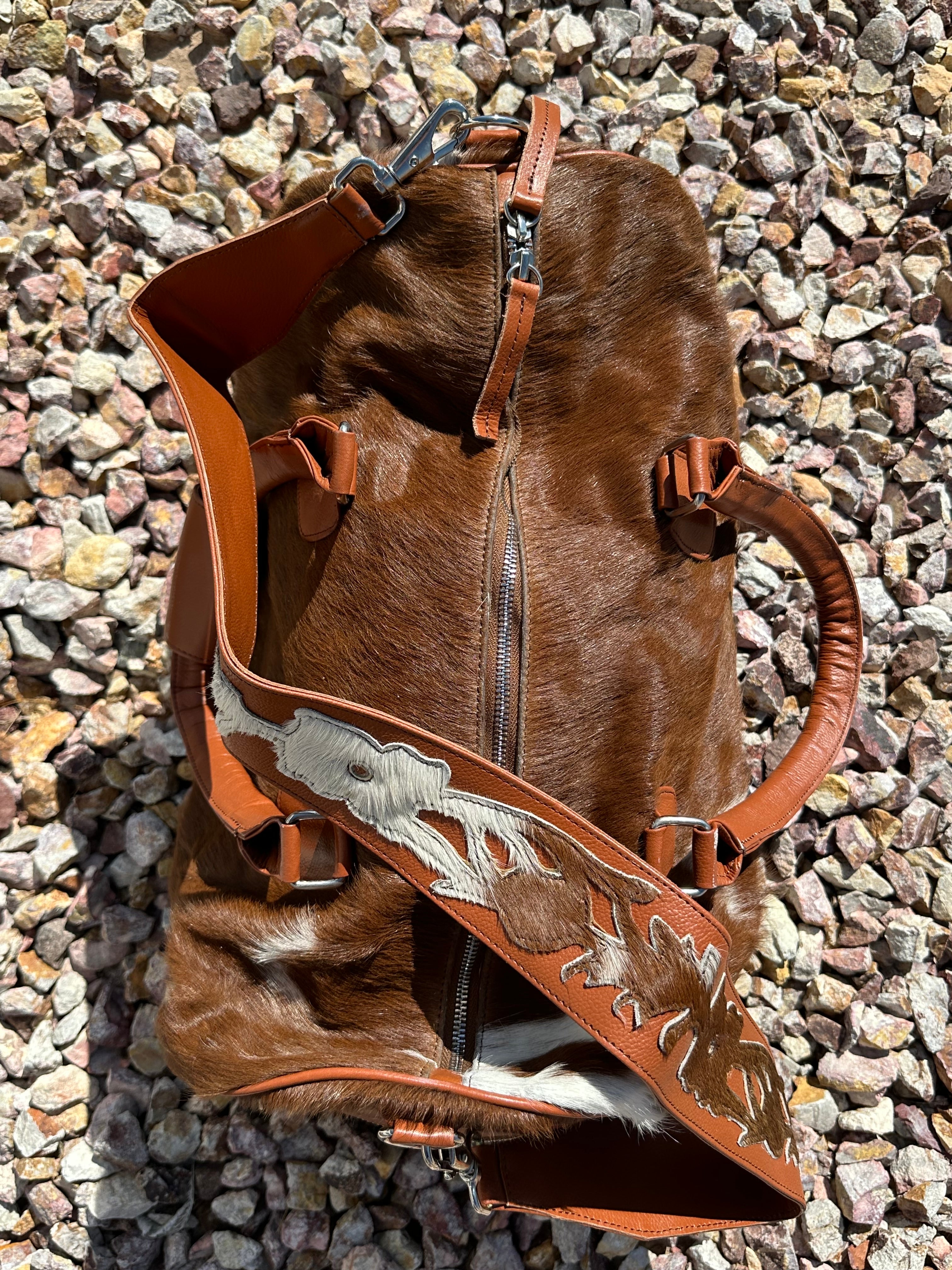 Genuine Tooled Leather Cowhide Duffle Bag