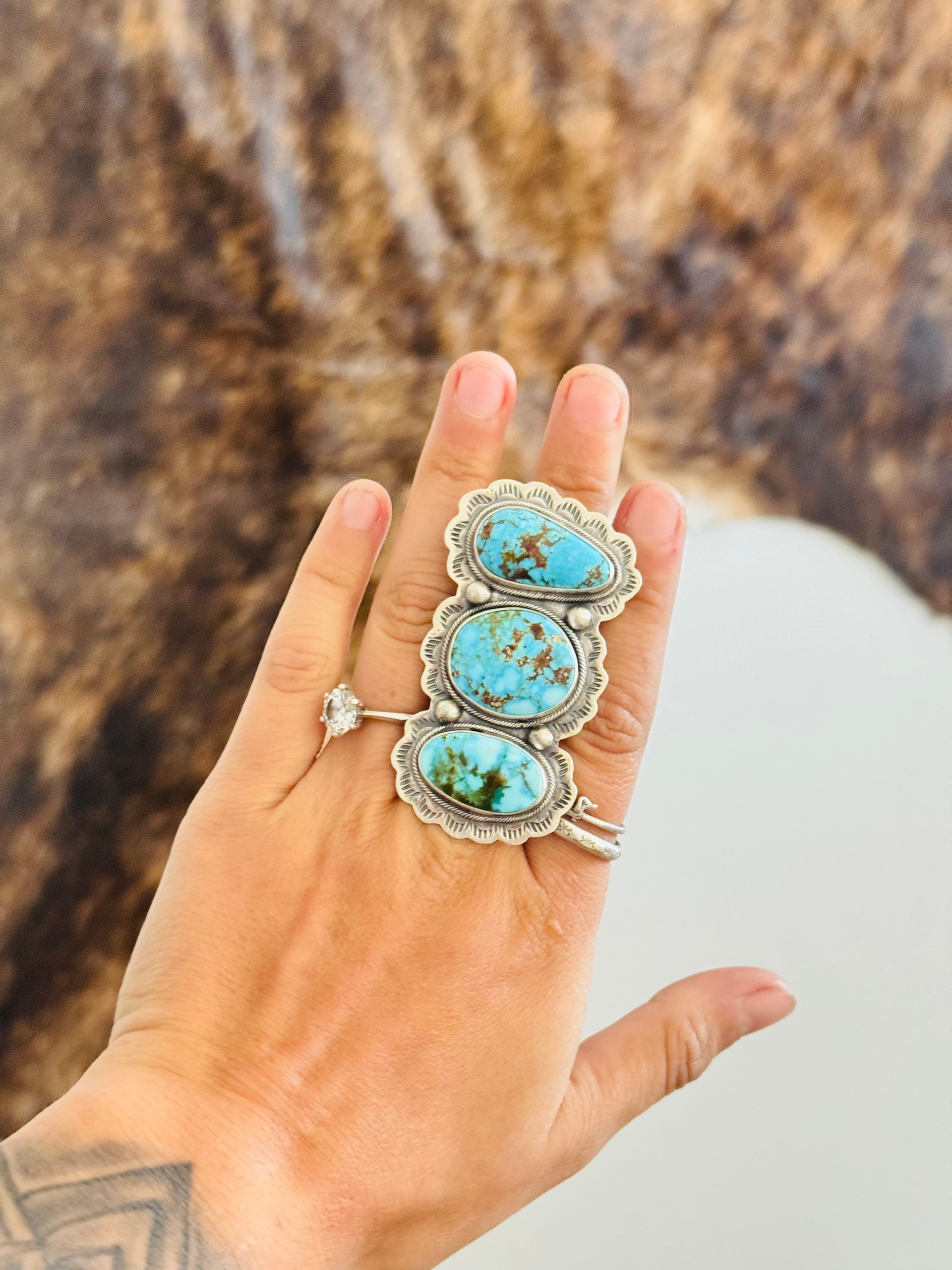 Danny Henio High Grade Kingman Turquoise & Sterling Silver Adjustable Ring