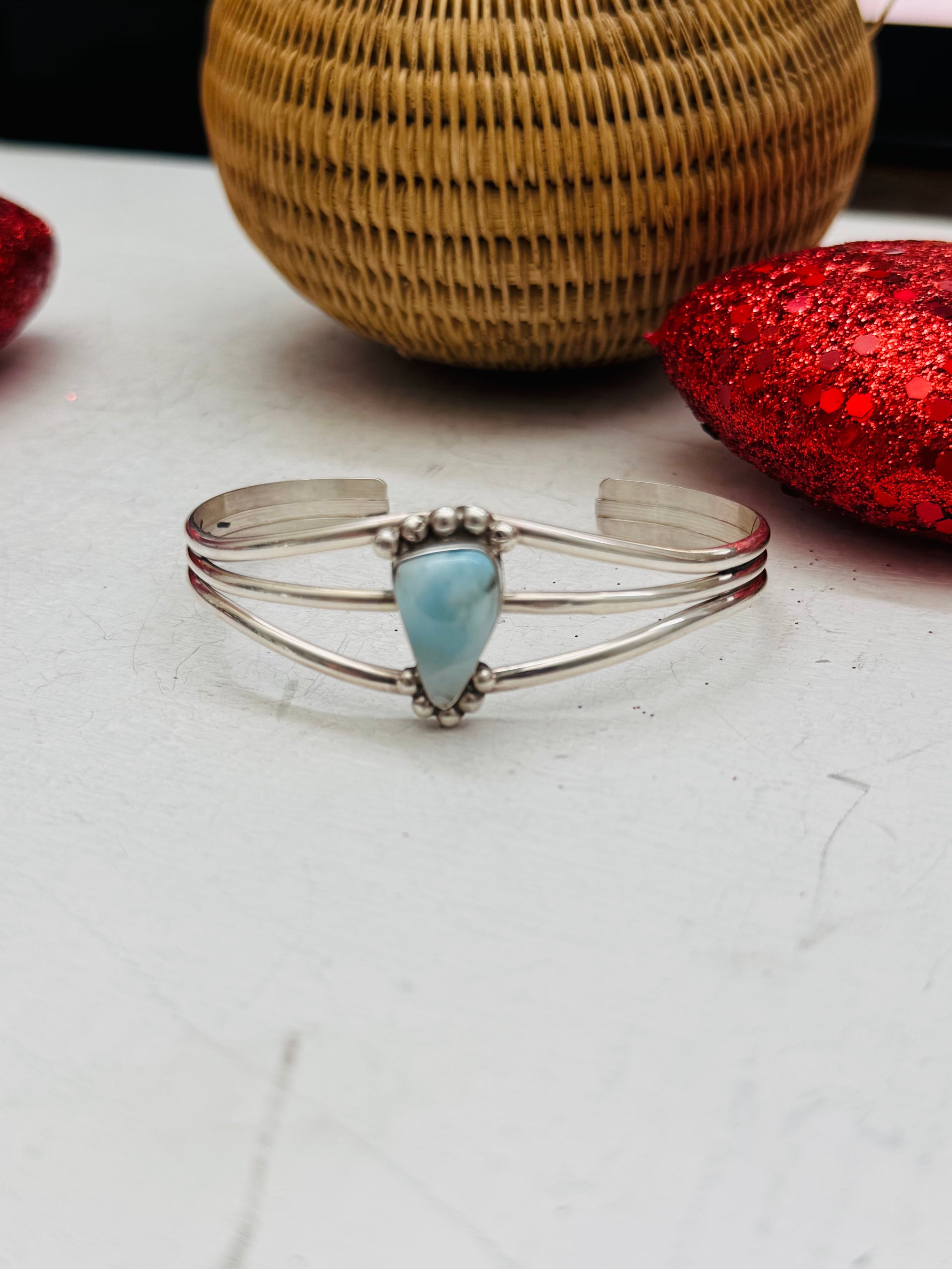Navajo Made Larimar & Sterling Silver Cuff Bracelet