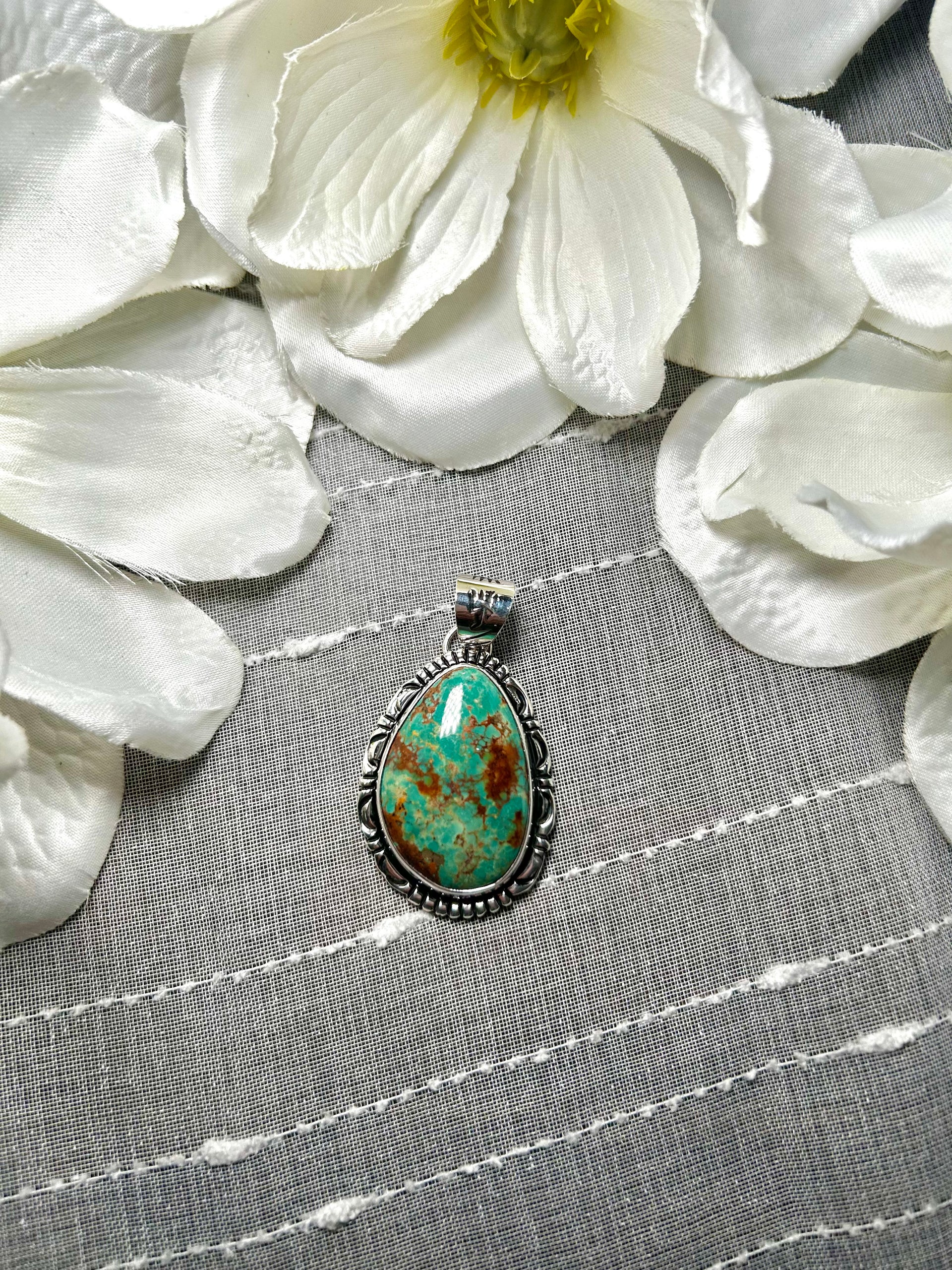 Navajo Made Fox Turquoise & Sterling Silver Pendant