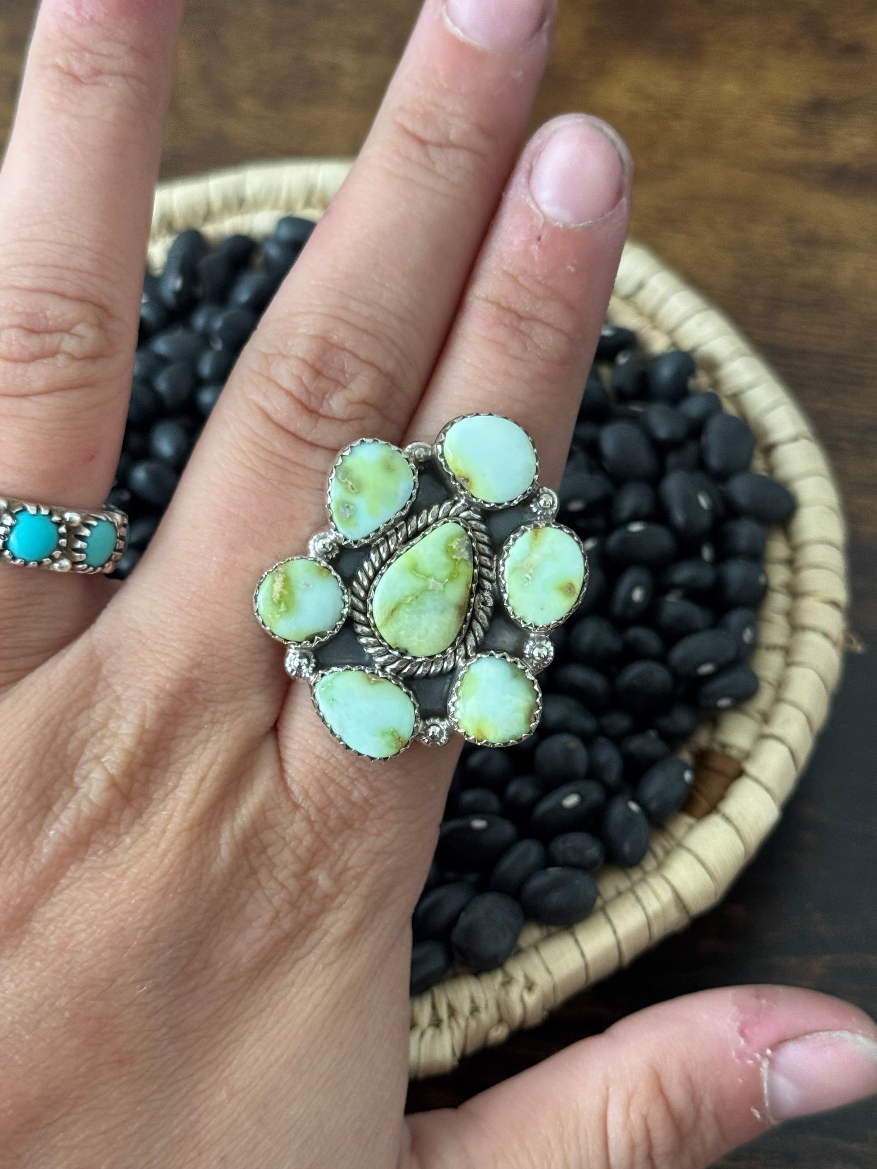 Southwest Handmade Palomino Variscite & Sterling Silver Adjustable Cluster Ring