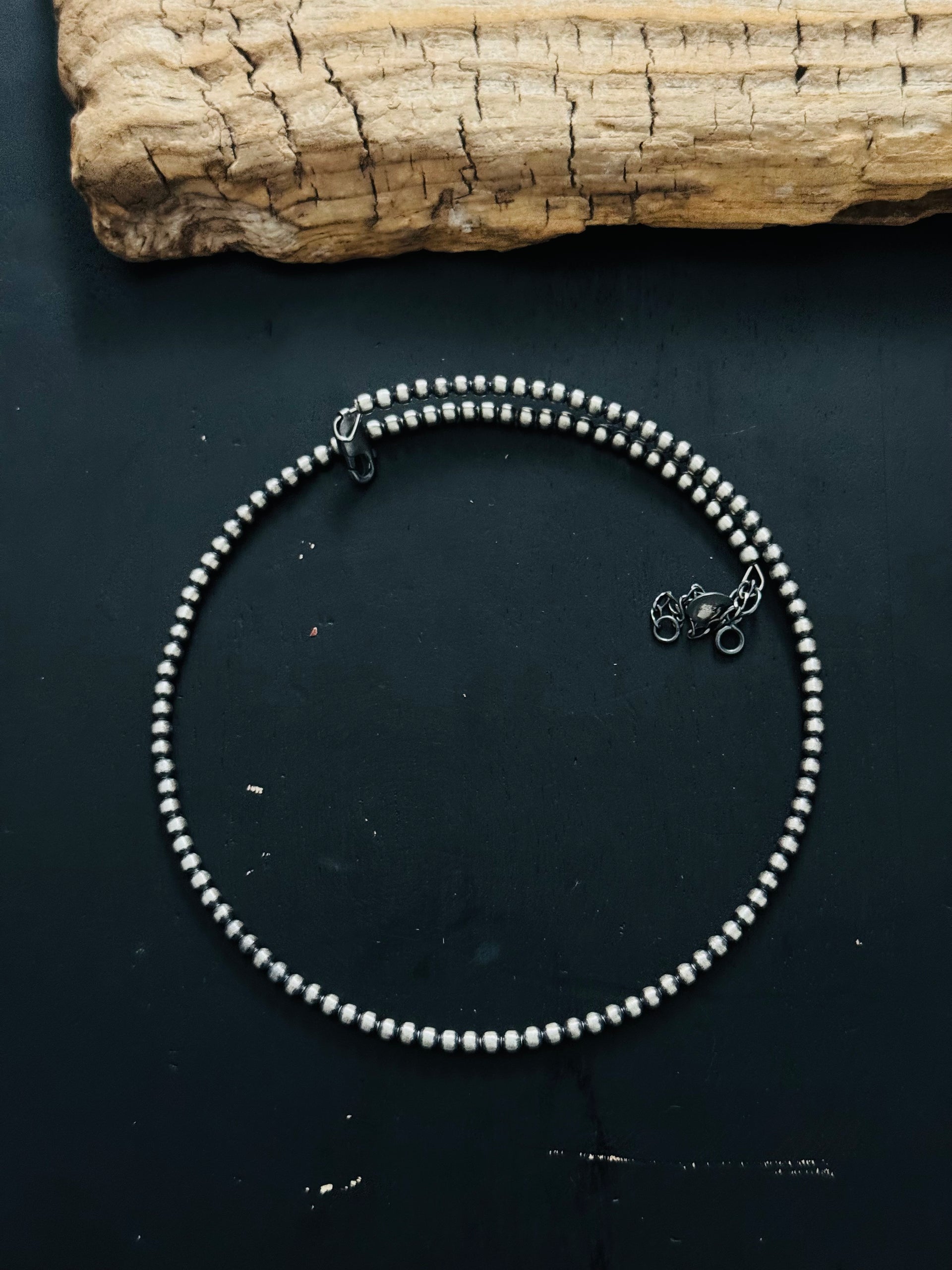 Navajo Strung 3 MM Sterling Silver Pearls Beaded Memory Wire Necklace