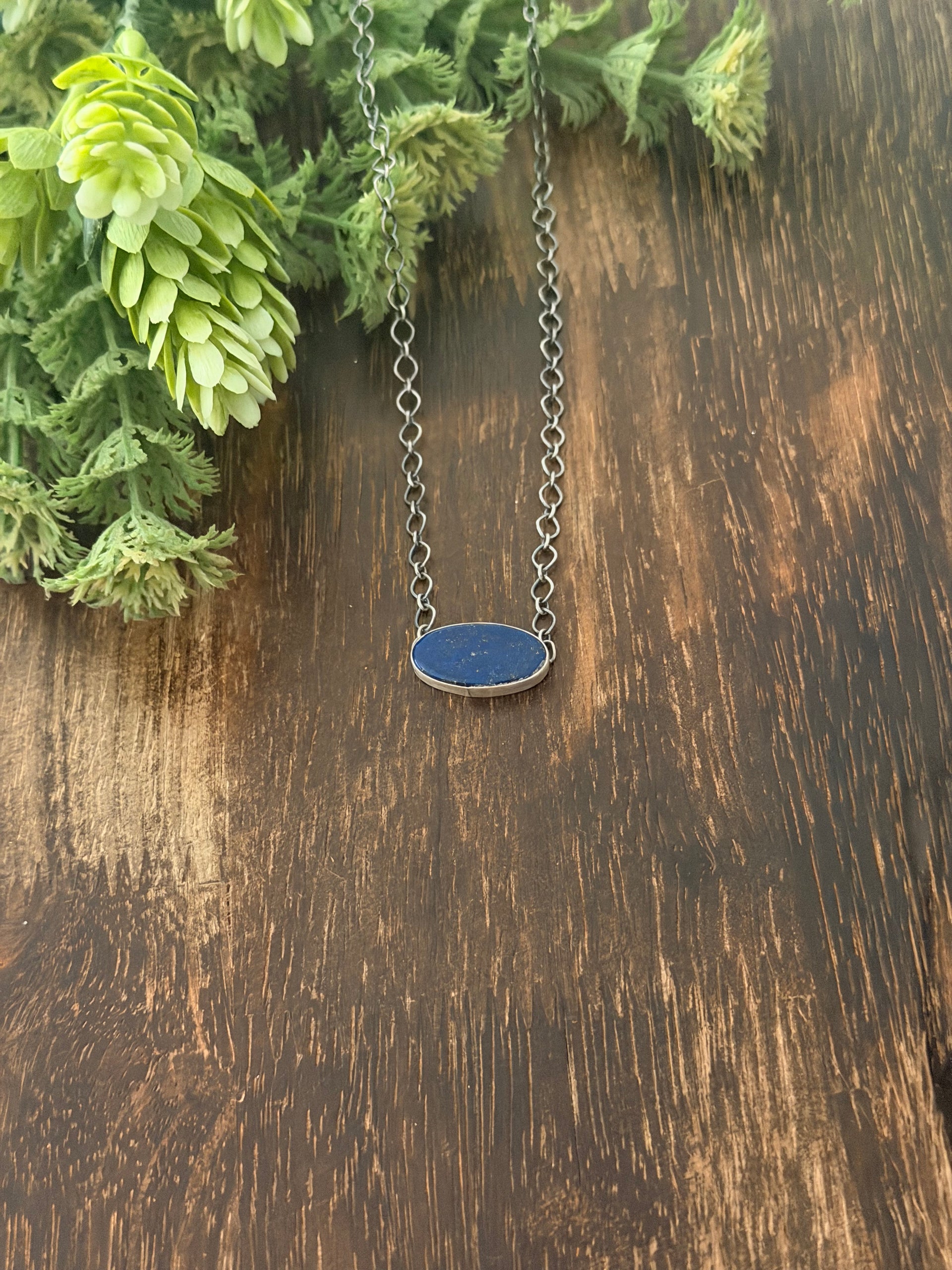Navajo Made Lapis & Sterling Silver Necklace