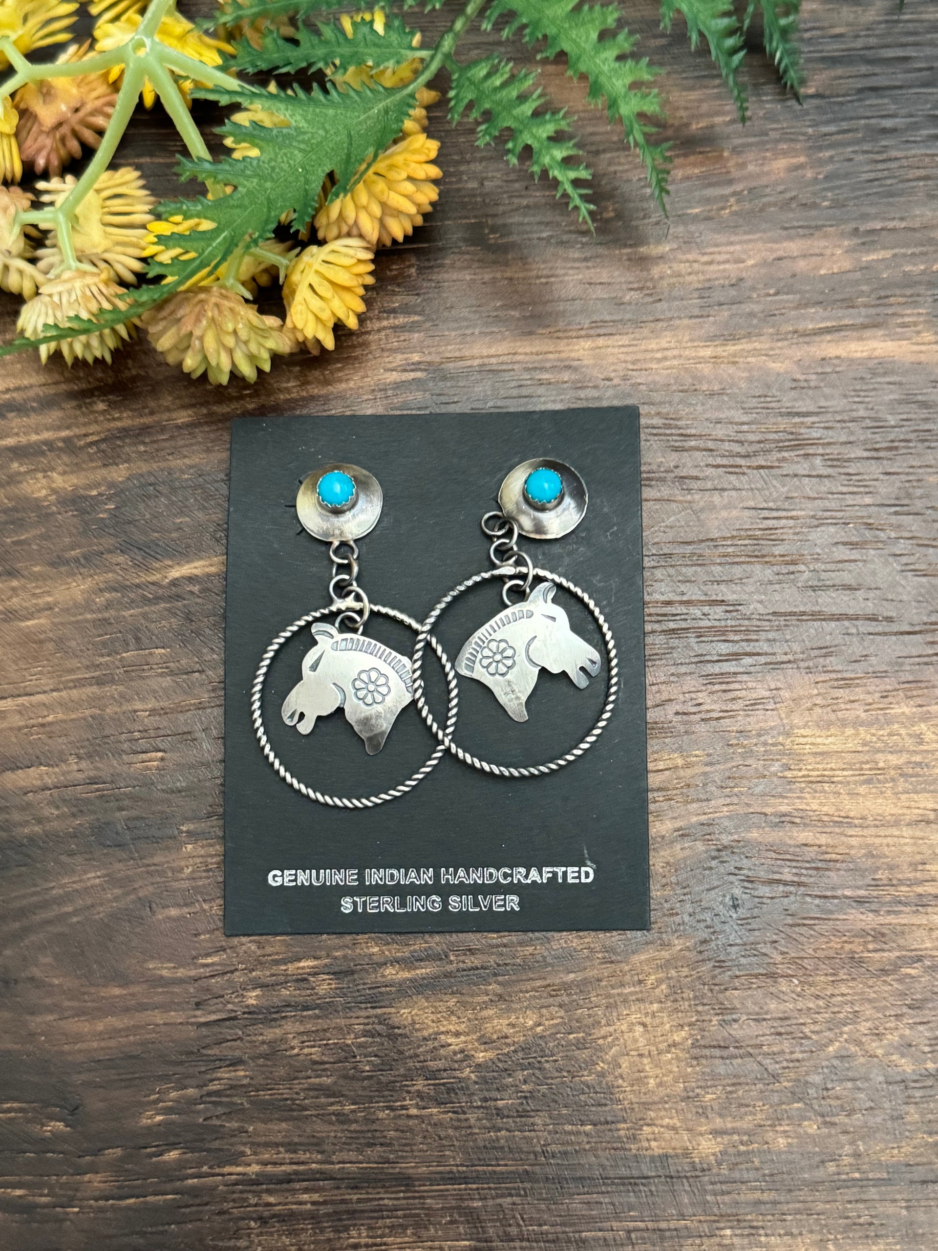 Tim Yazzie Kingman Turquoise & Sterling Silver Post Dangle Concho Earrings