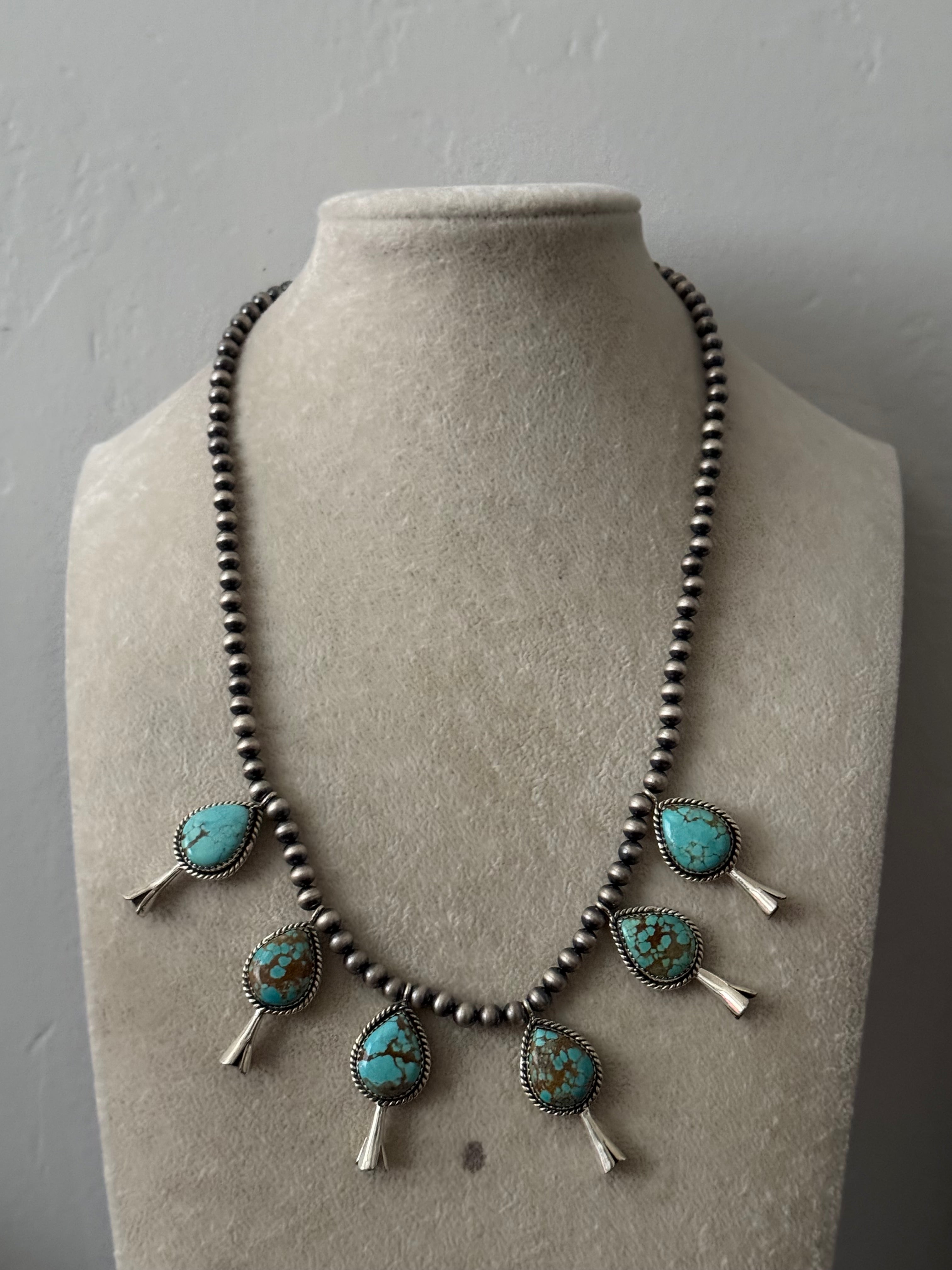 Southwest Handmade #8 Turquoise & Sterling Silver Blossom Necklace