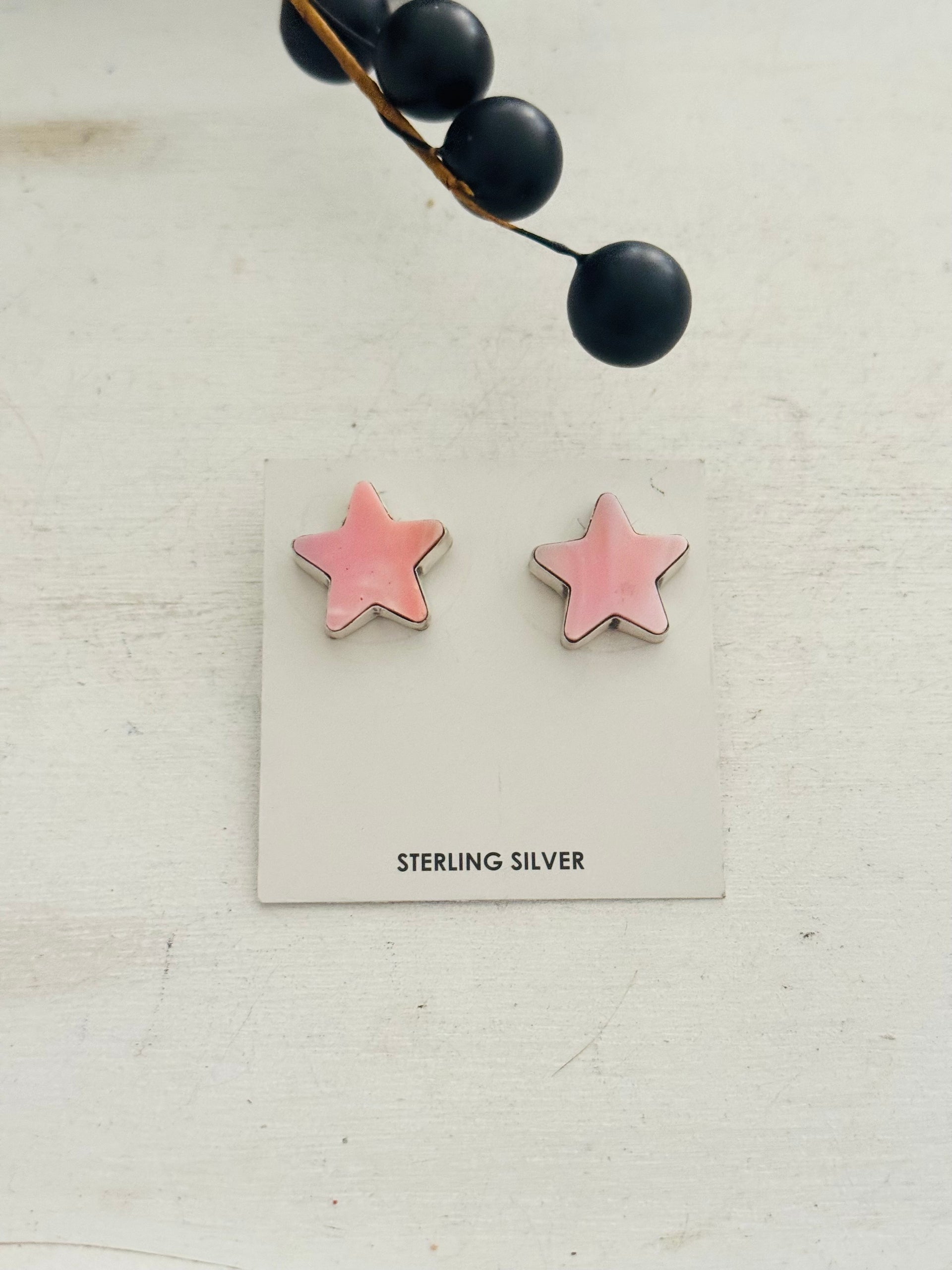 Donovan Skeets Pink Conch & Sterling Silver Post Star Earrings