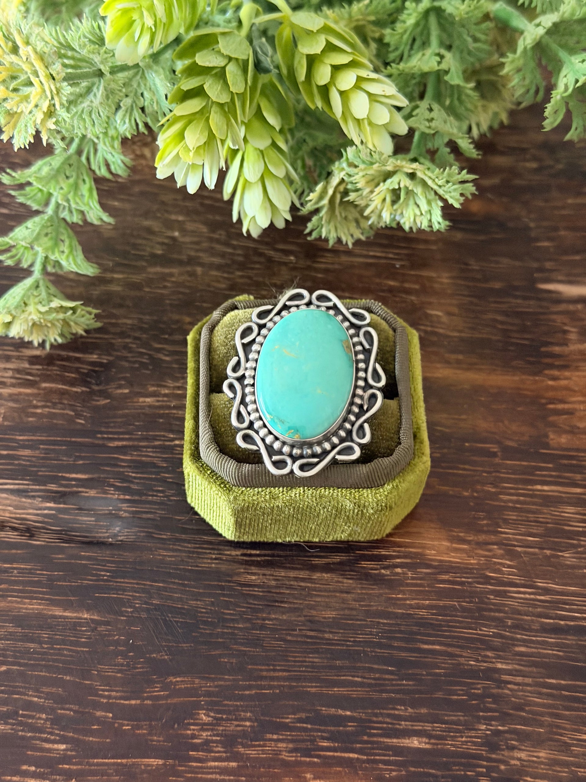 Navajo Made Kingman Turquoise & Sterling Silver Adjustable Ring