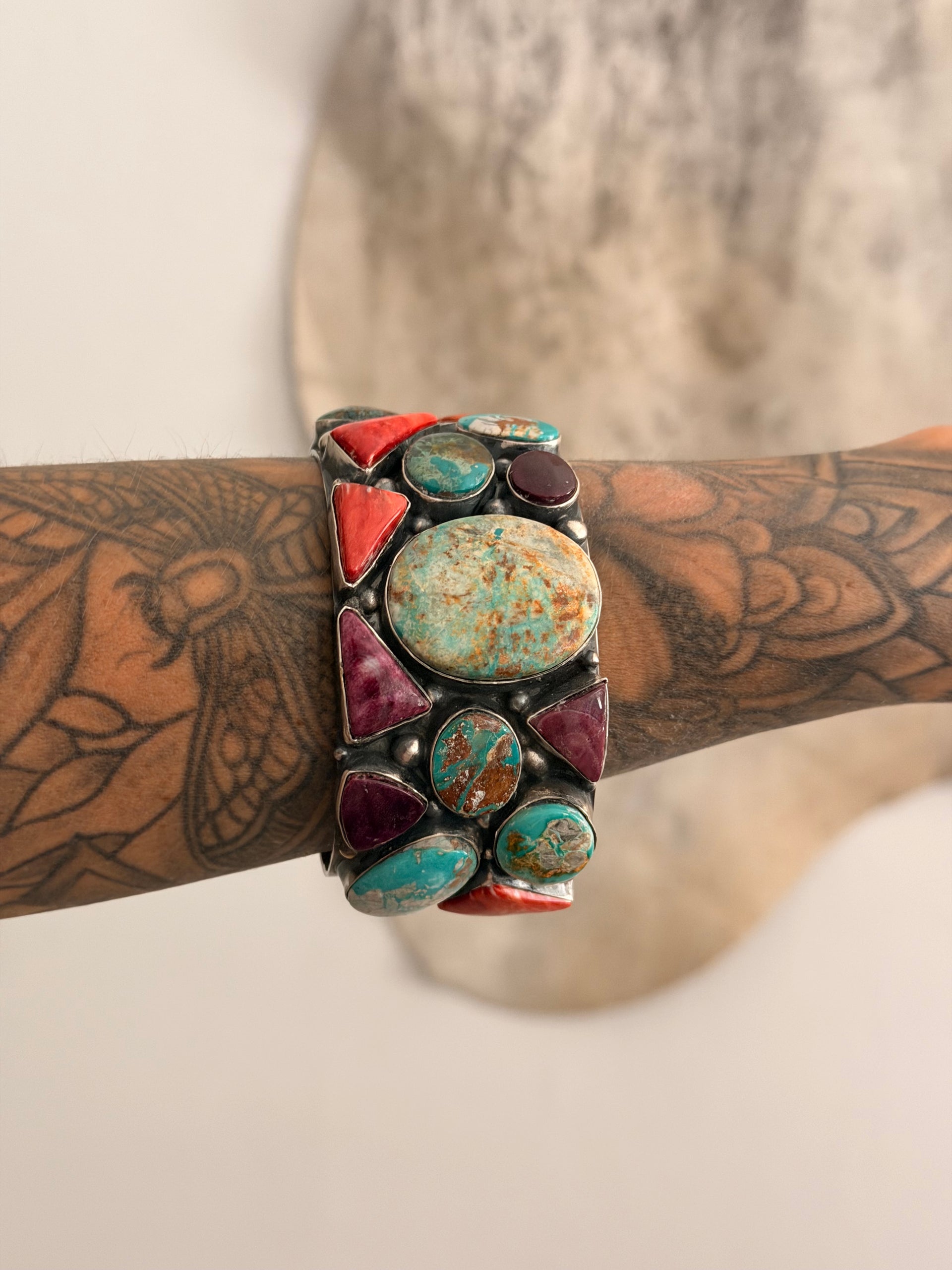 Annie Spencer Multi Stone & Sterling Silver Cluster Cuff Bracelet