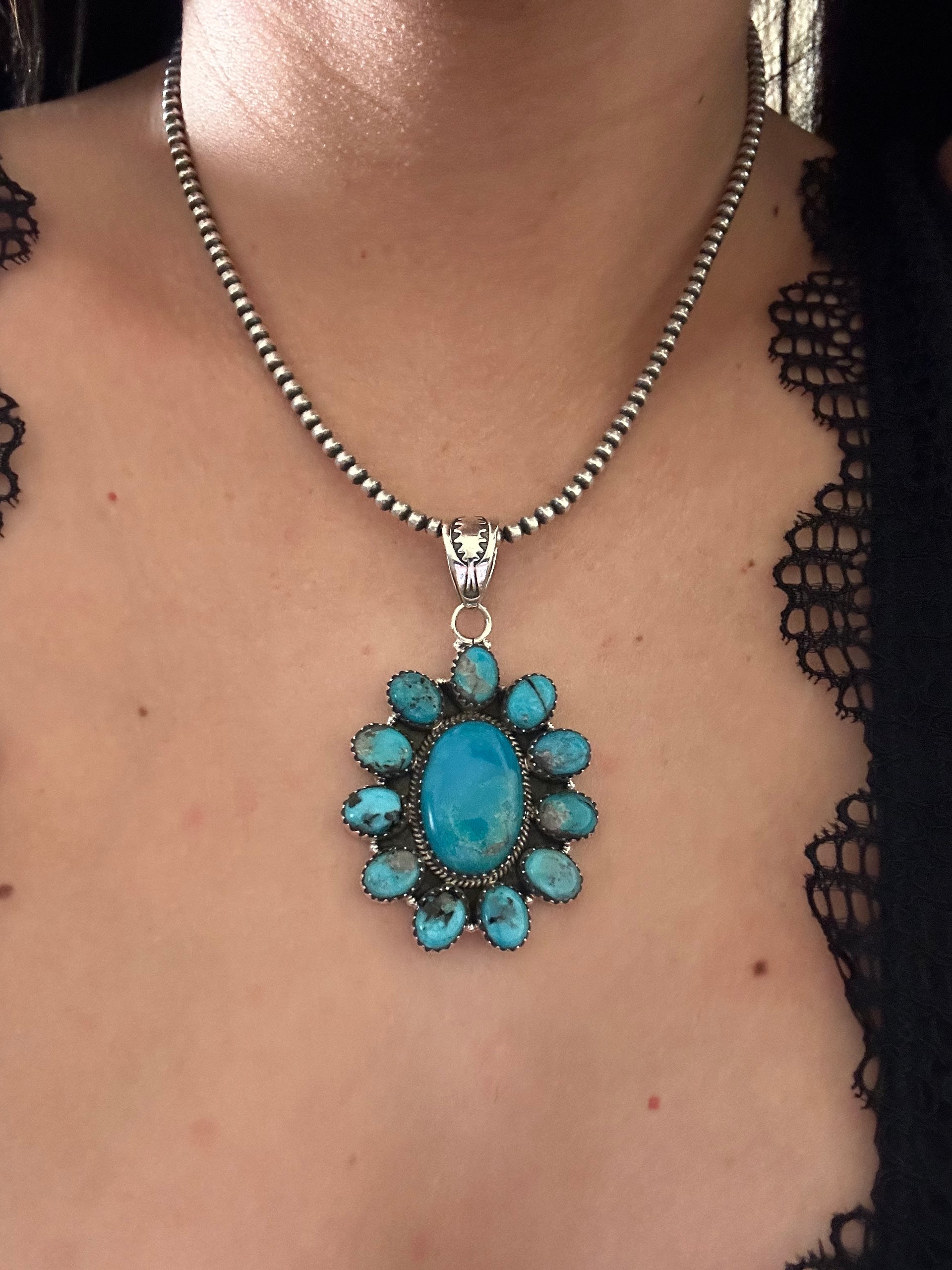 Southwest Handmade Kingman Turquoise & Sterling Silver Pendant