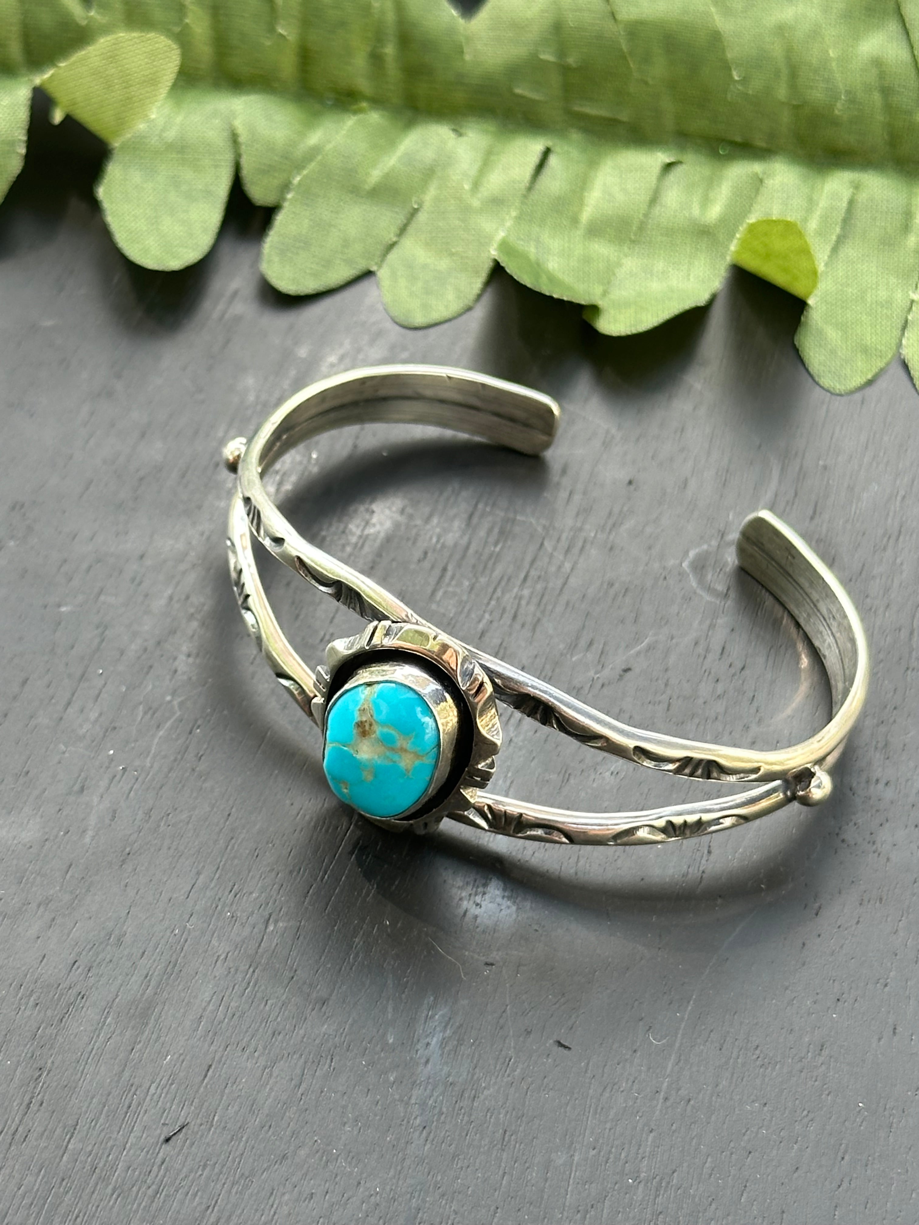 Navajo Made Kingman Turquoise & Sterling Silver Cuff Bracelet