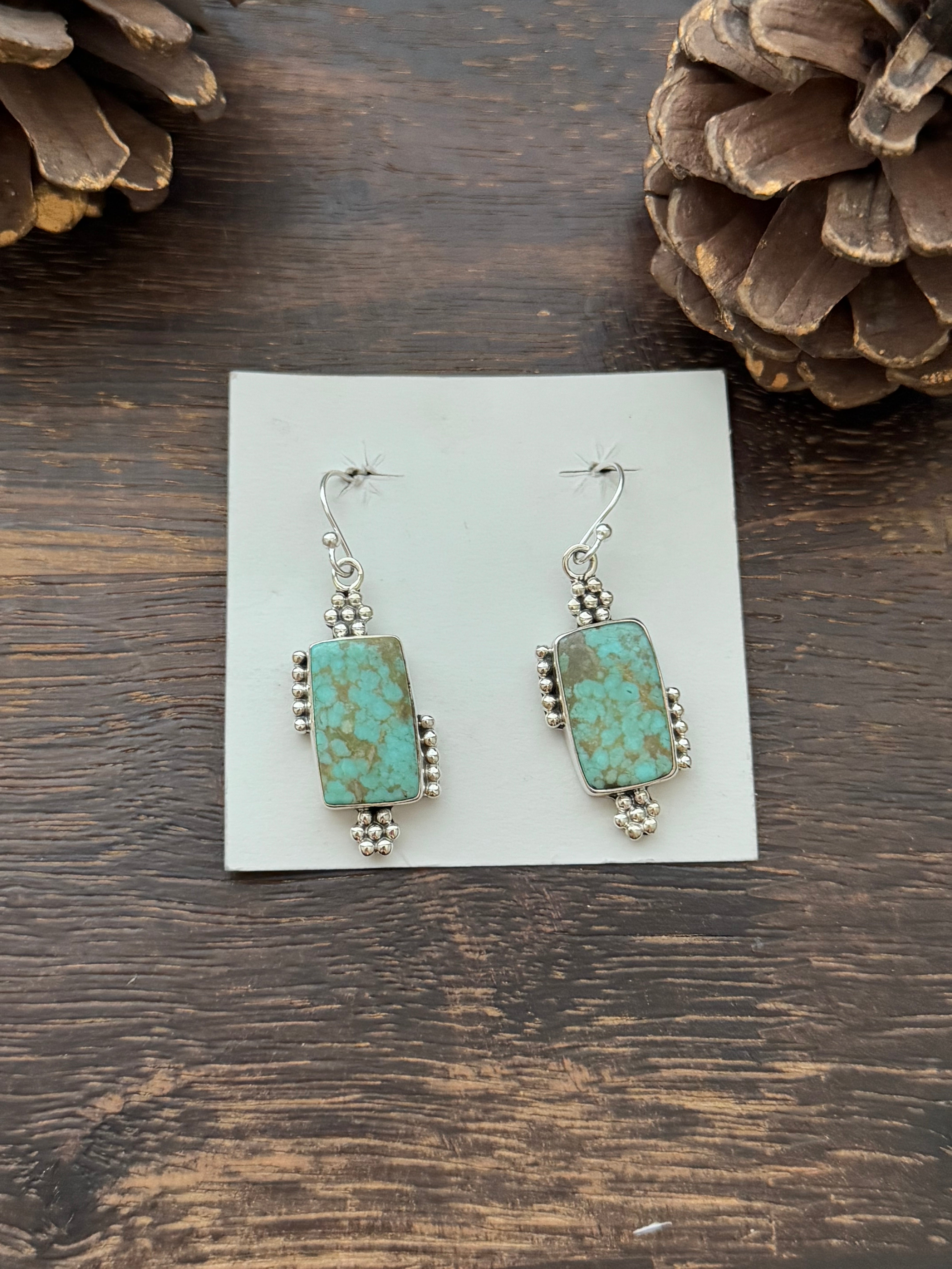 Southwest Handmade #8 Turquoise & Sterling Silver Dangle Earrings