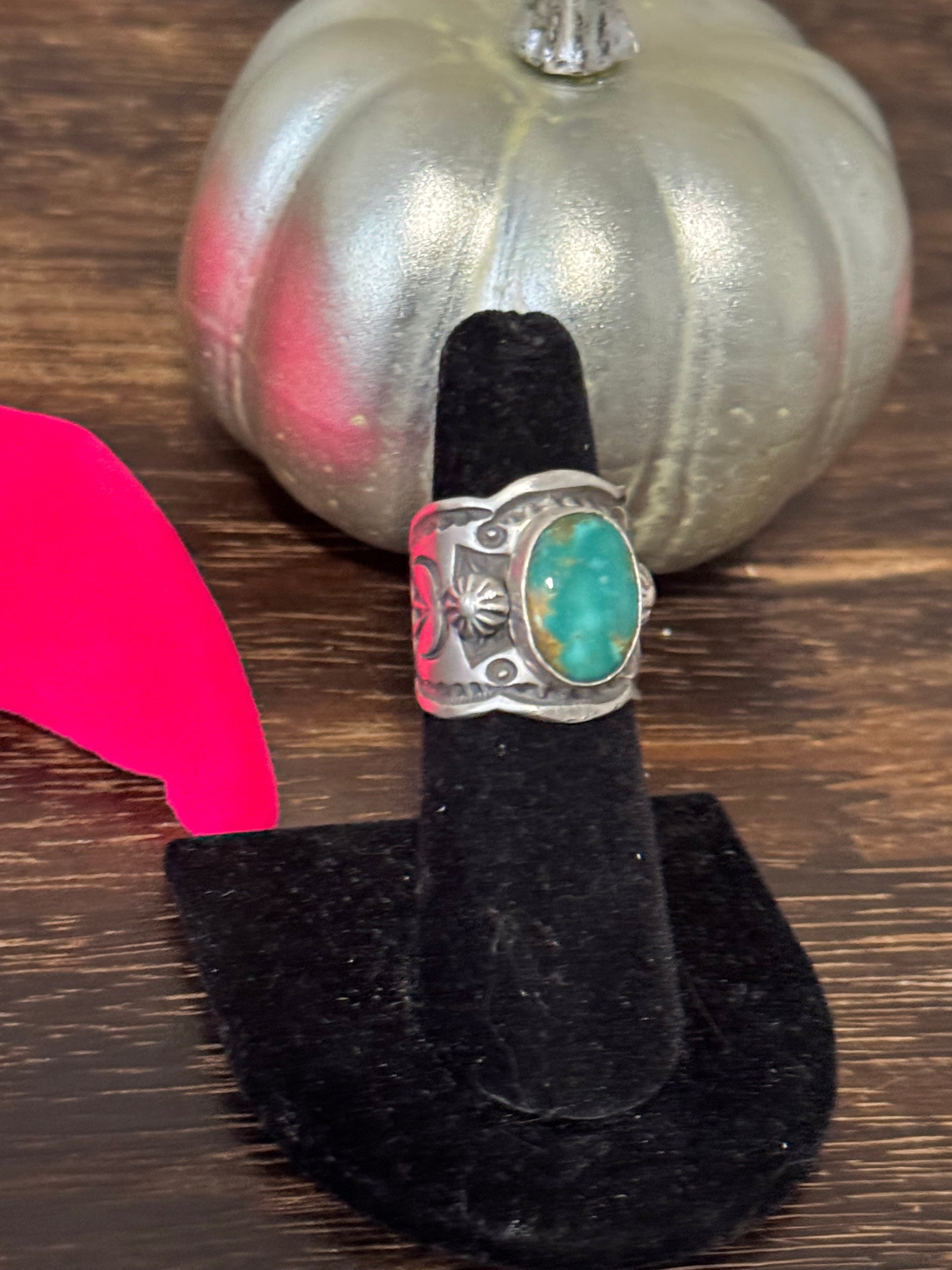 Navajo Made Royston Turquoise and Sterling Silver Ring Size 5.5