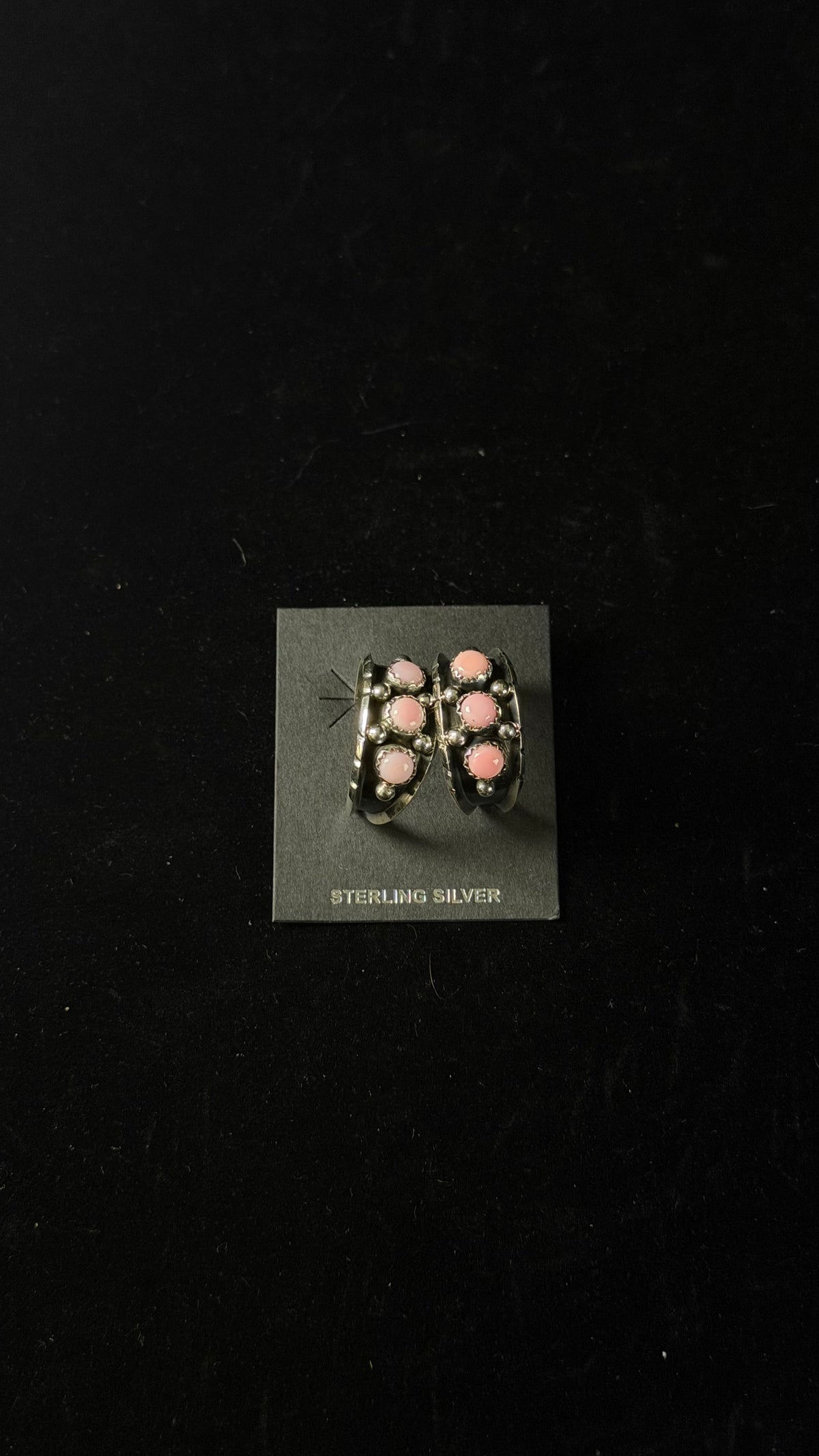 Navajo Handmade Pink Conch & Sterling Silver Post Dangle Hoop Earrings