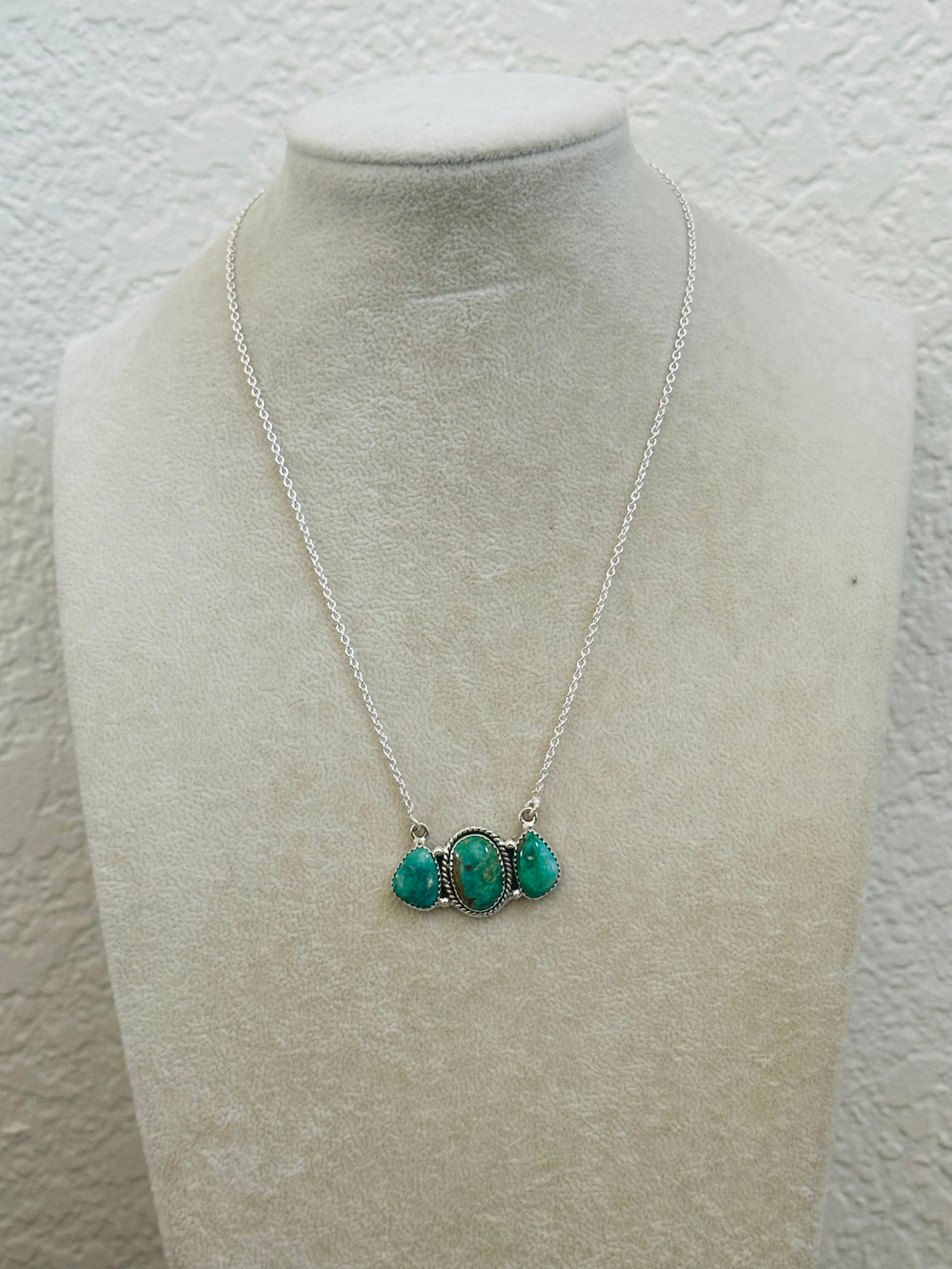 Southwest Handmade Emerald Valley Turquoise & Sterling Silver Necklace