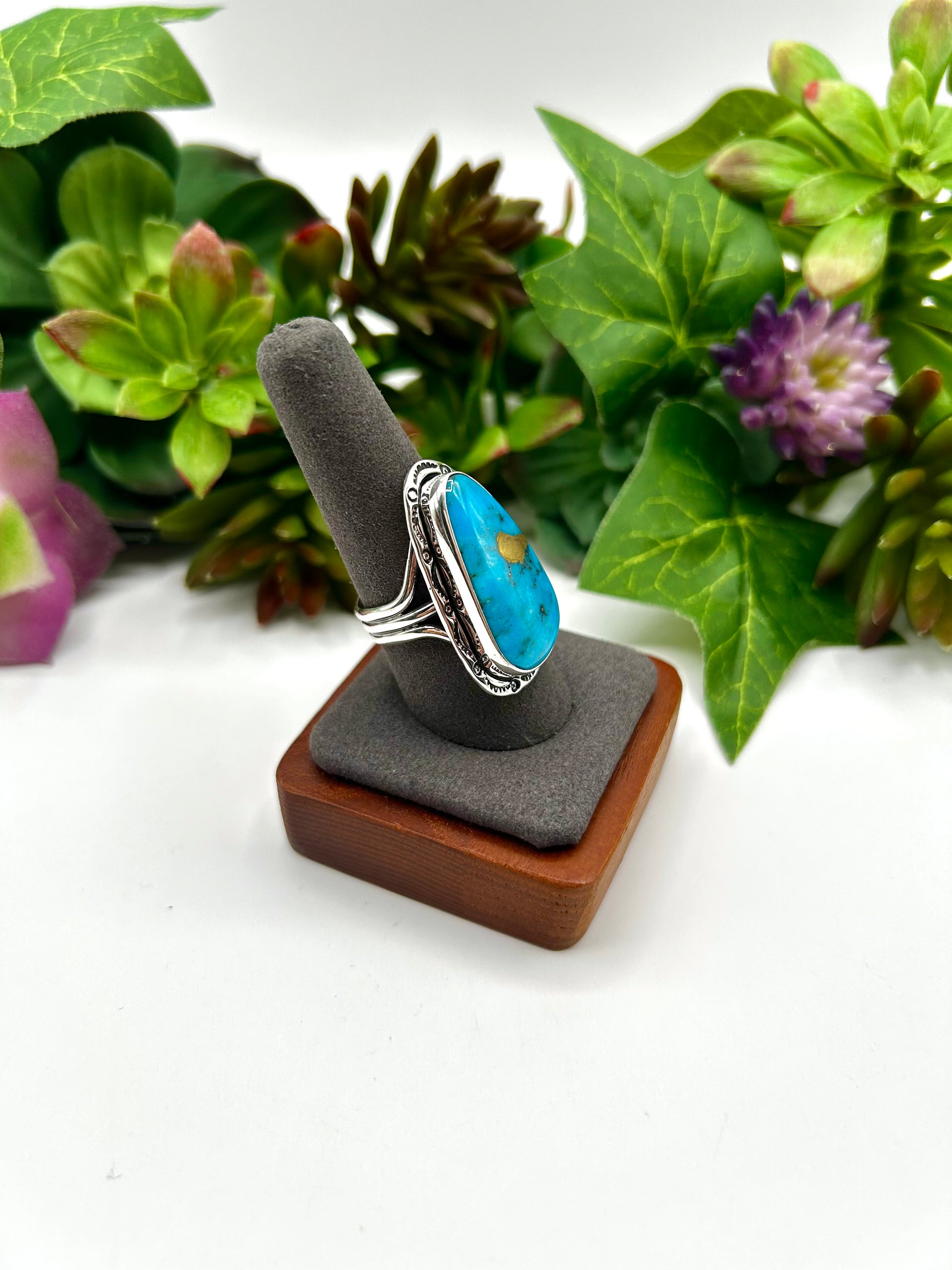 Navajo Made Sonoran Mountain Turquoise & Sterling Silver Ring Size 10