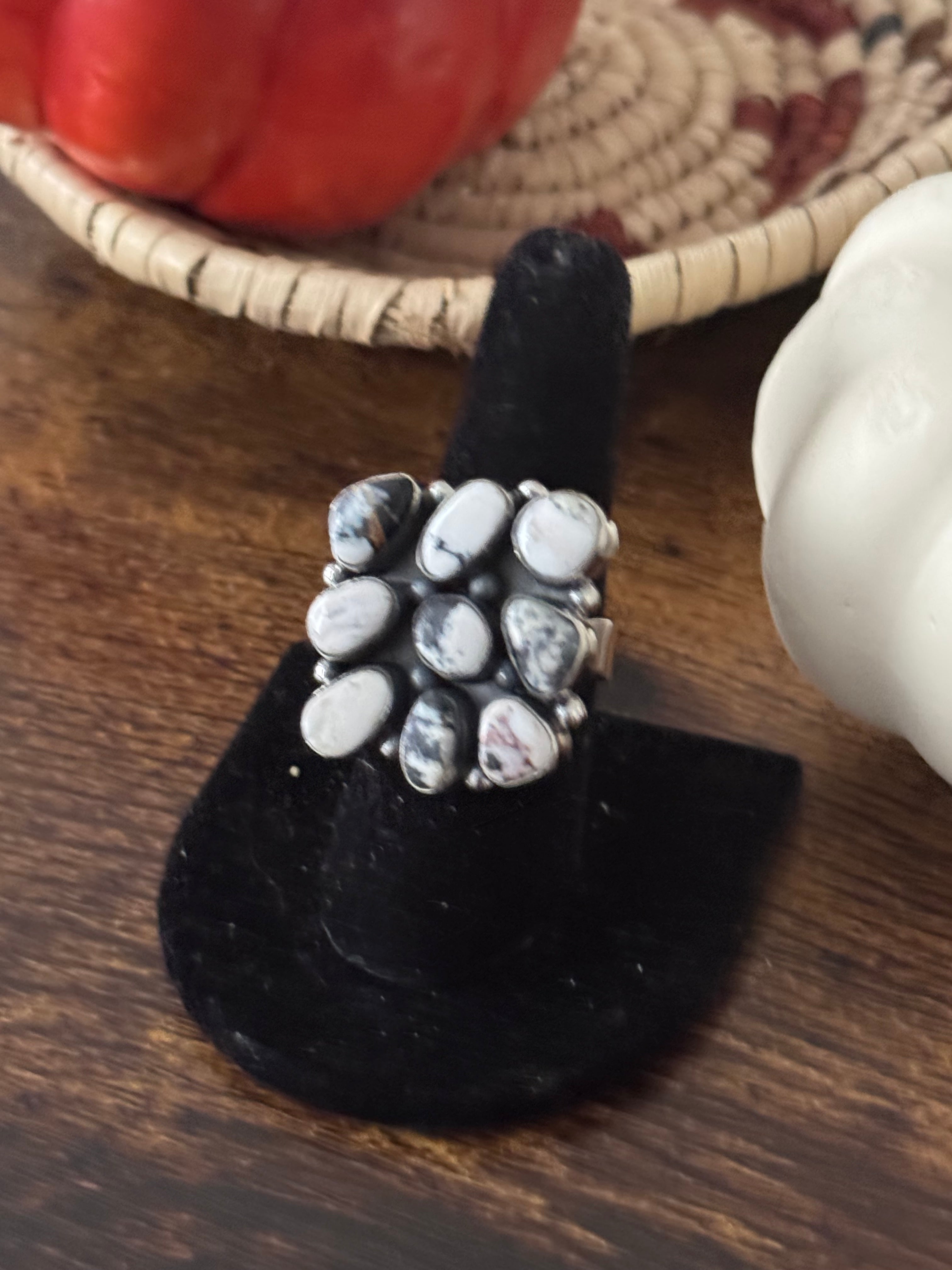 Southwest Handmade White Buffalo & Sterling Silver Adjustable Cluster Ring