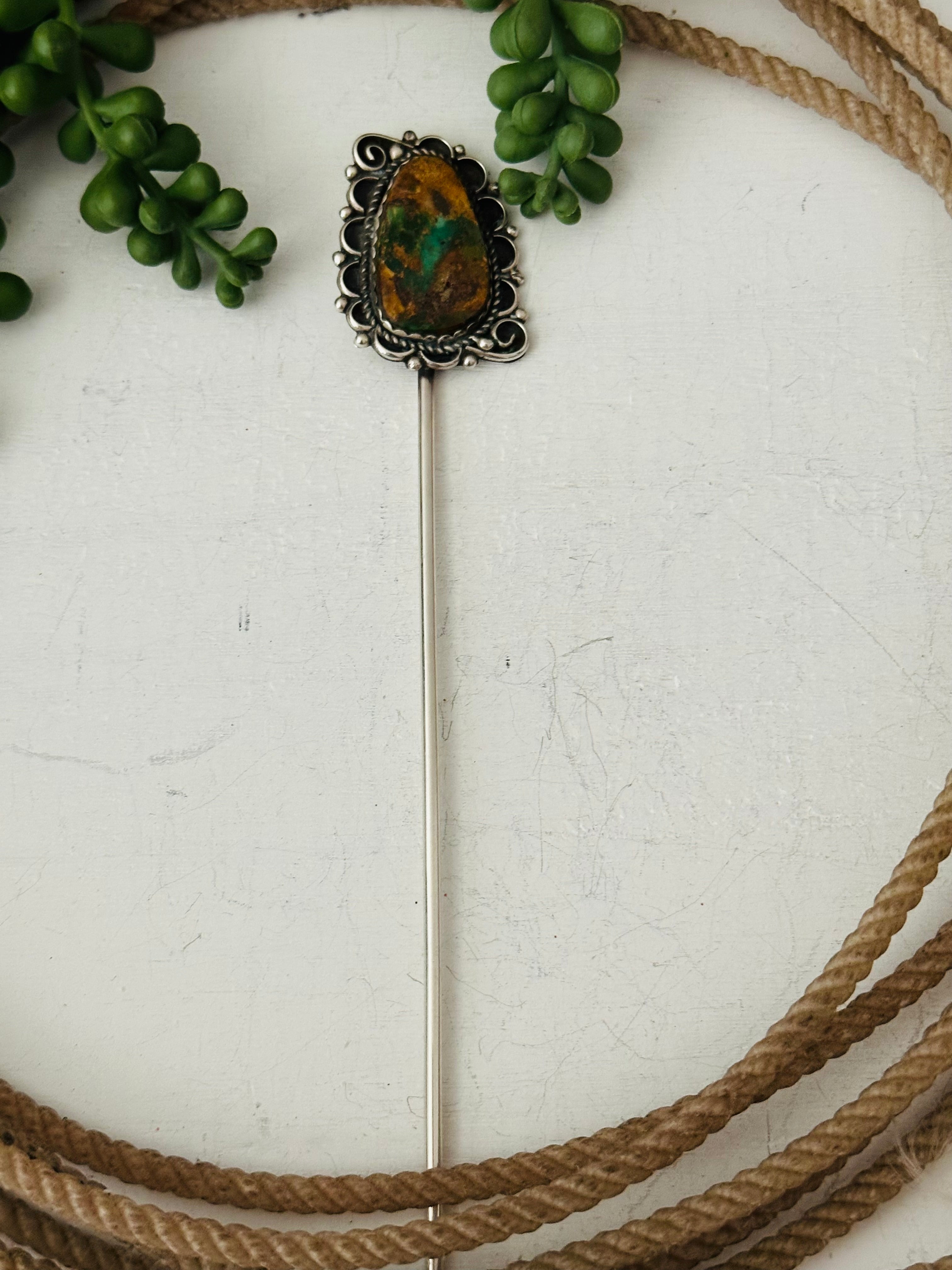 Navajo Handmade Royston Turquoise & Sterling Silver Hair Pin