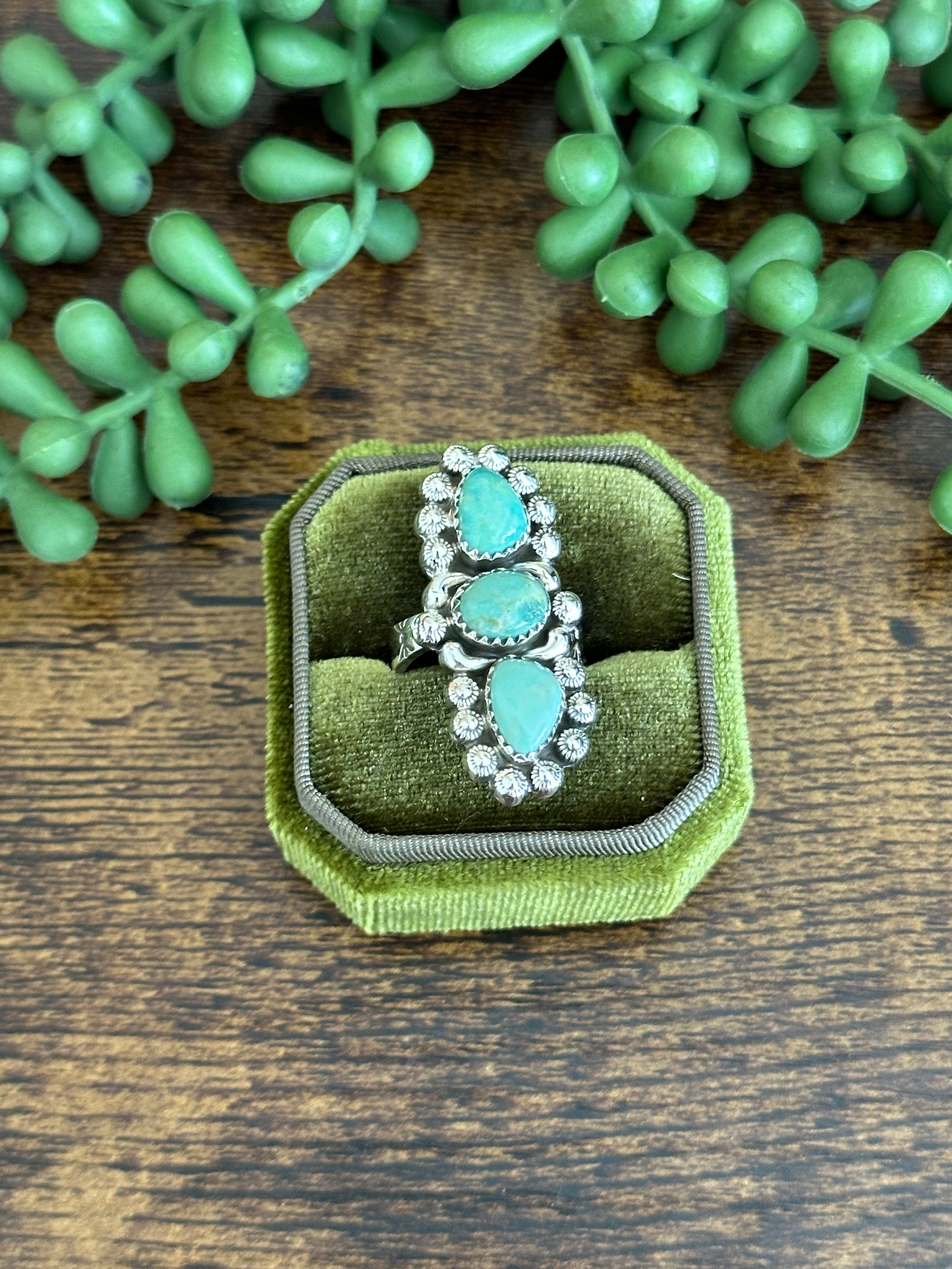 Southwest Handmade Kingman Turquoise & Sterling Silver Adjustable Ring