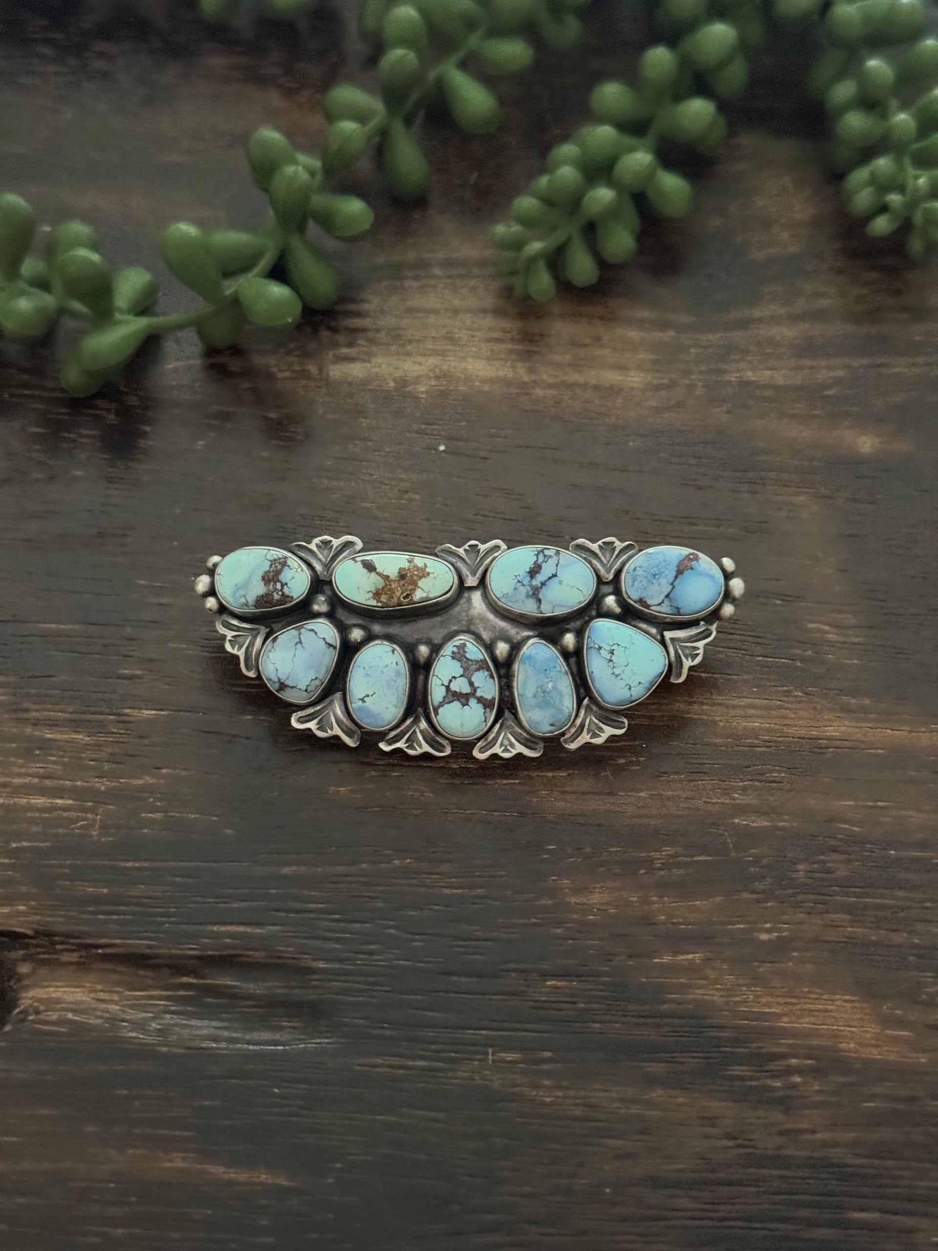 Paul Livingston Golden Hills Turquoise & Sterling Silver Cluster Hair Barrette