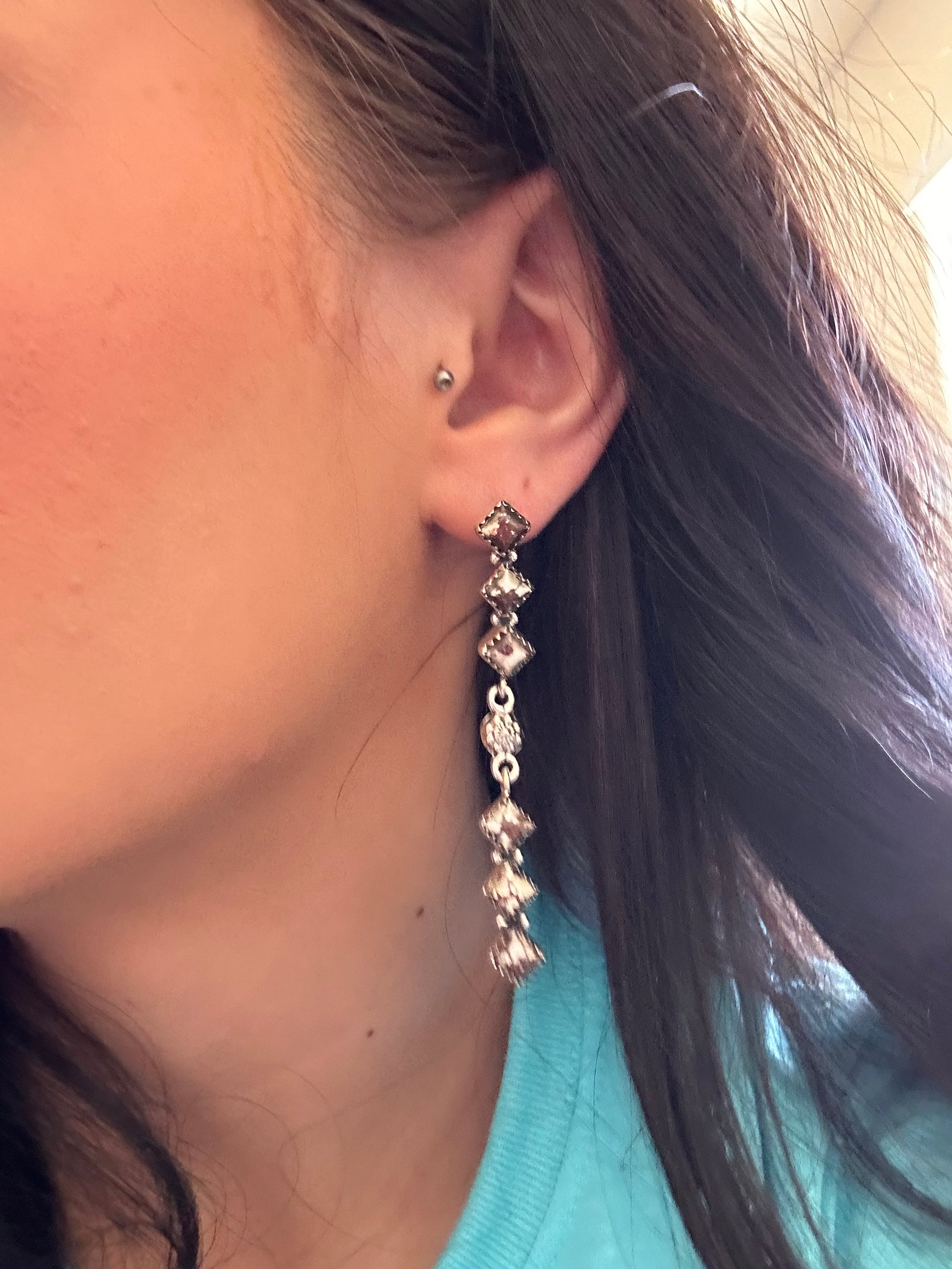 Southwest Handmade Wild Horse & Sterling Silver Post Dangle Earrings