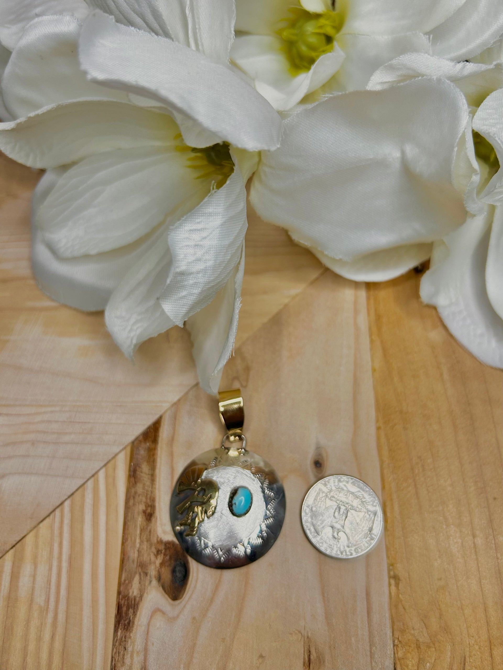 Navajo Made Kingman Turquoise & Sterling Silver Pendant