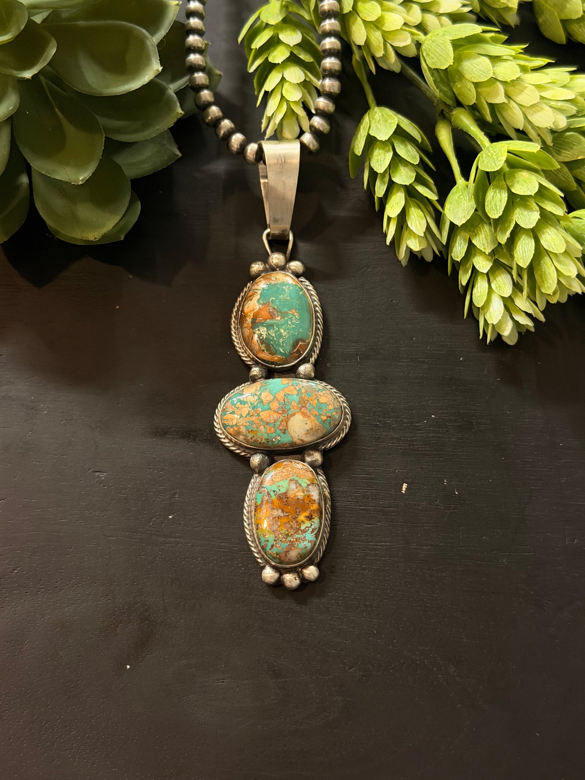 Travis Jim Royston Turquoise & Sterling Silver Cluster Pendant