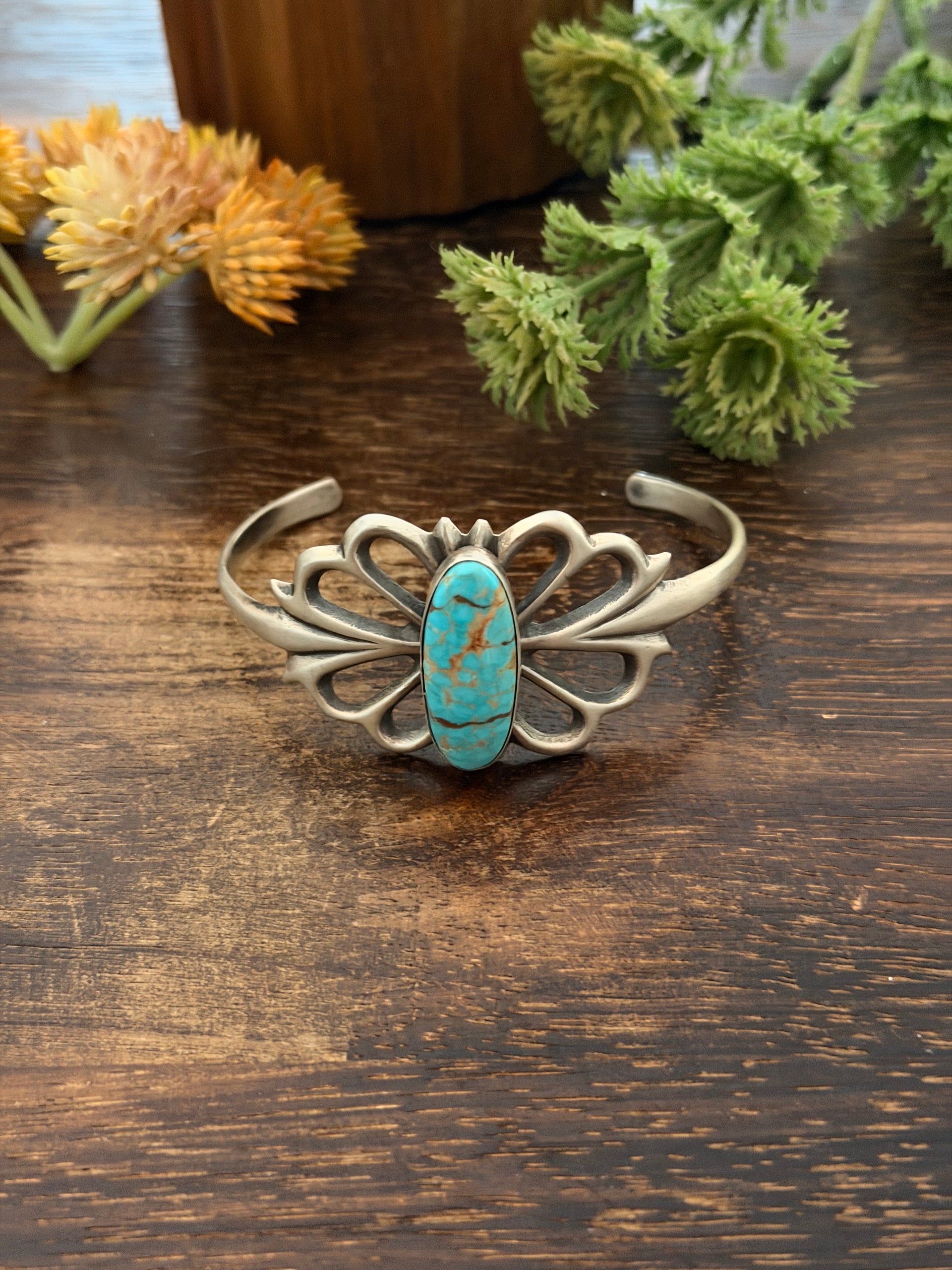 Navajo Made Mine 8 Turquoise & Sterling Silver Cuff Bracelet