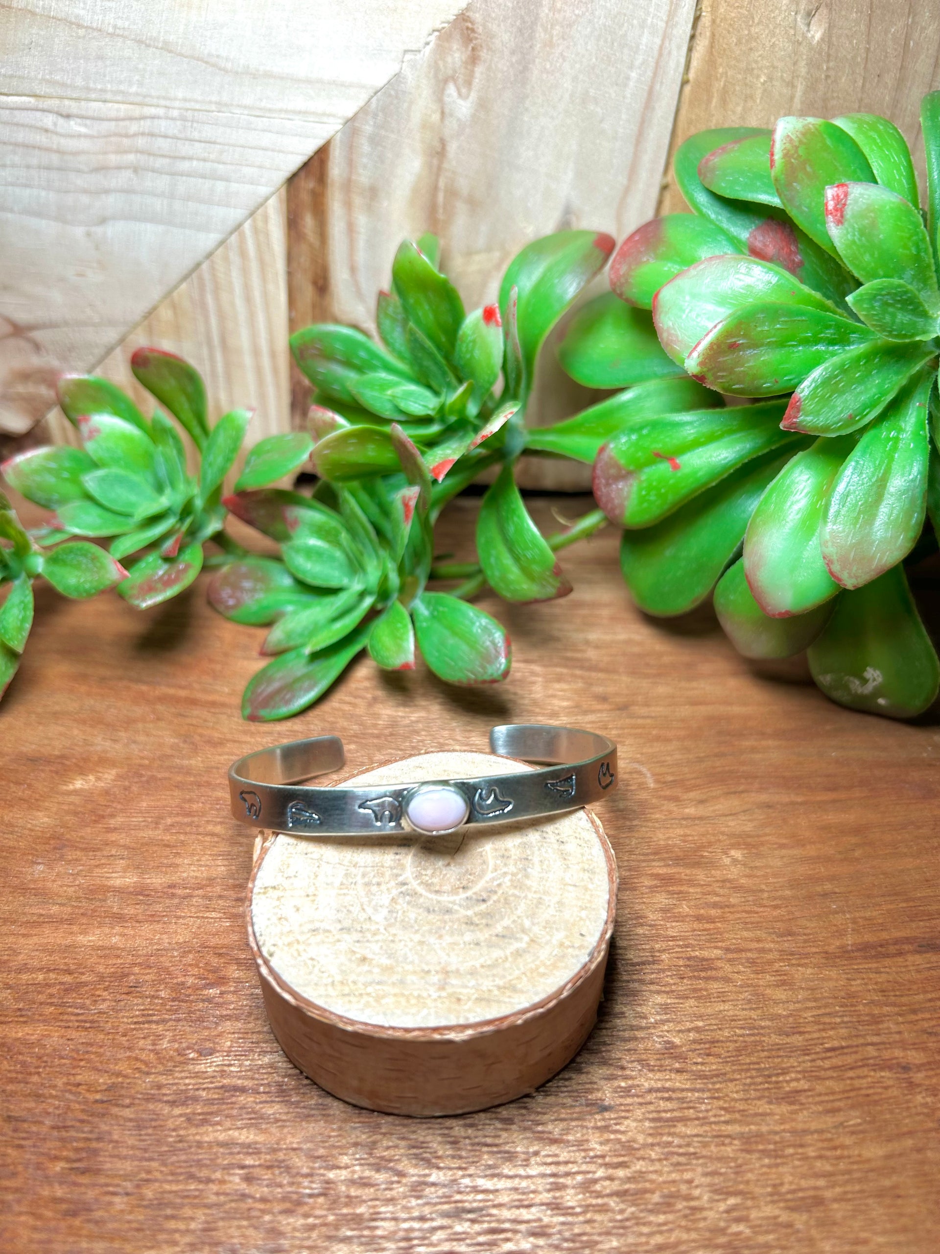 Navajo Made Pink Conch & Sterling Silver Cuff Bracelet