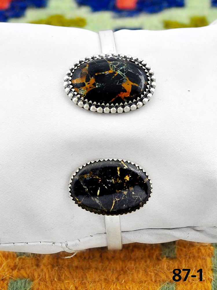 Southwest Handmade Black Jack Turquoise & Sterling Silver Cuff Bracelet