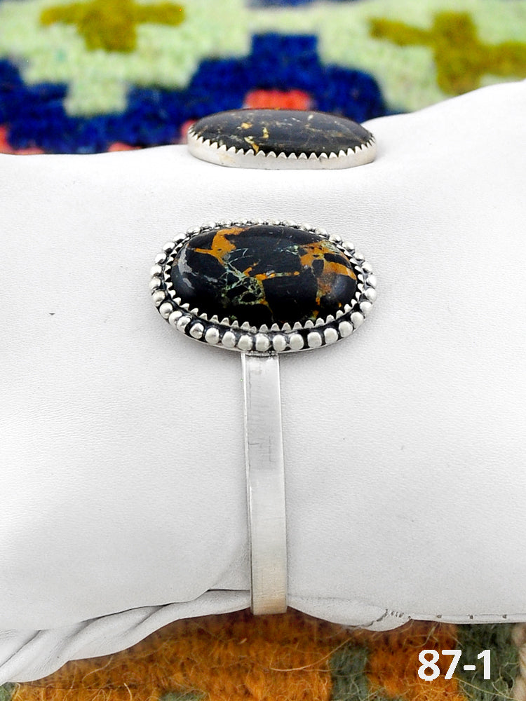 Southwest Handmade Black Jack Turquoise & Sterling Silver Cuff Bracelet