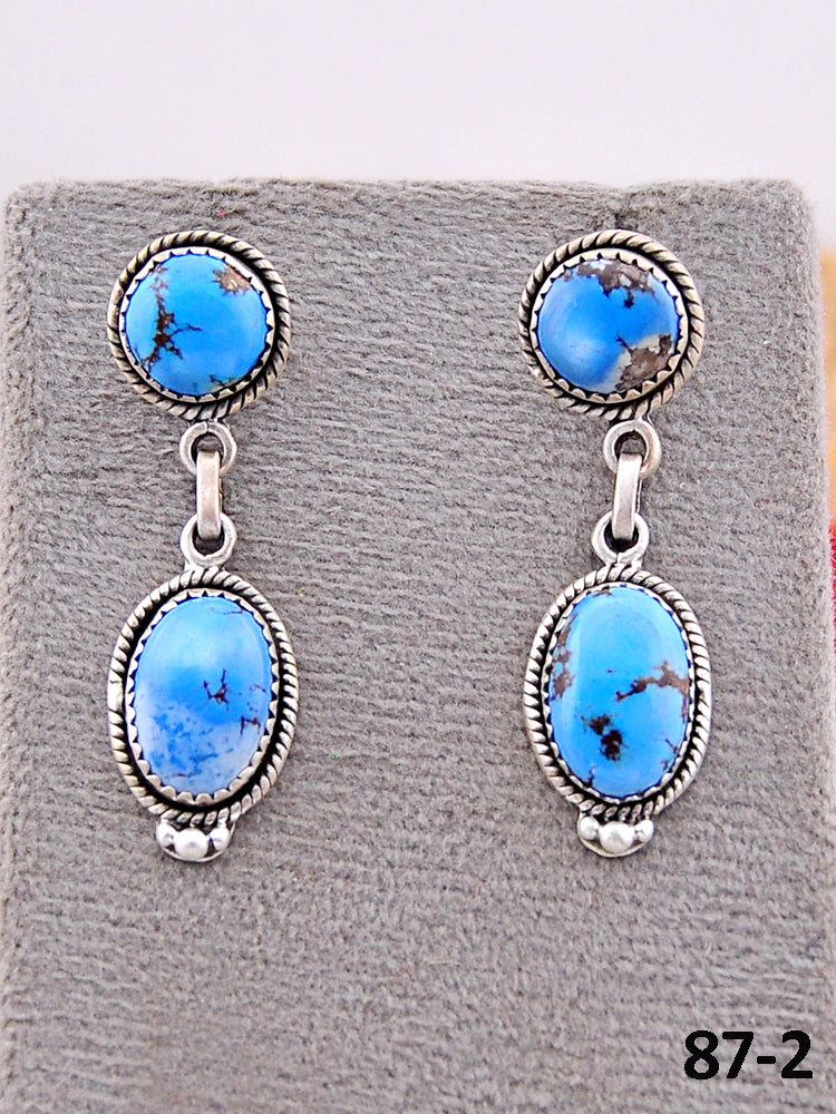 Southwest Handmade Golden Hills Turquoise & Sterling Silver Post Earrings