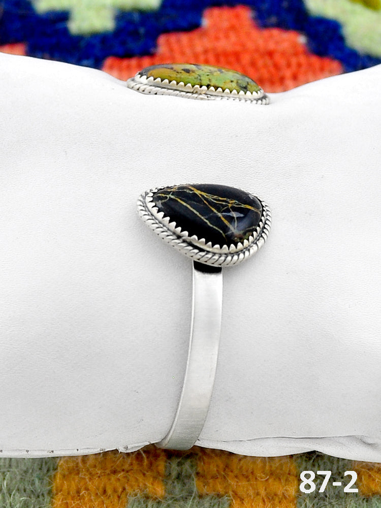 Southwest Handmade Black Jack Turquoise & Sterling Silver Cuff Bracelet
