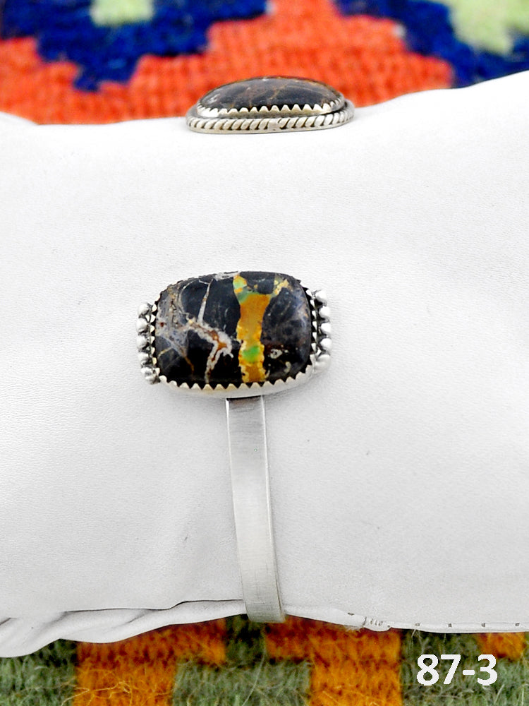 Southwest Handmade Black Jack Turquoise & Sterling Silver Cuff Bracelet
