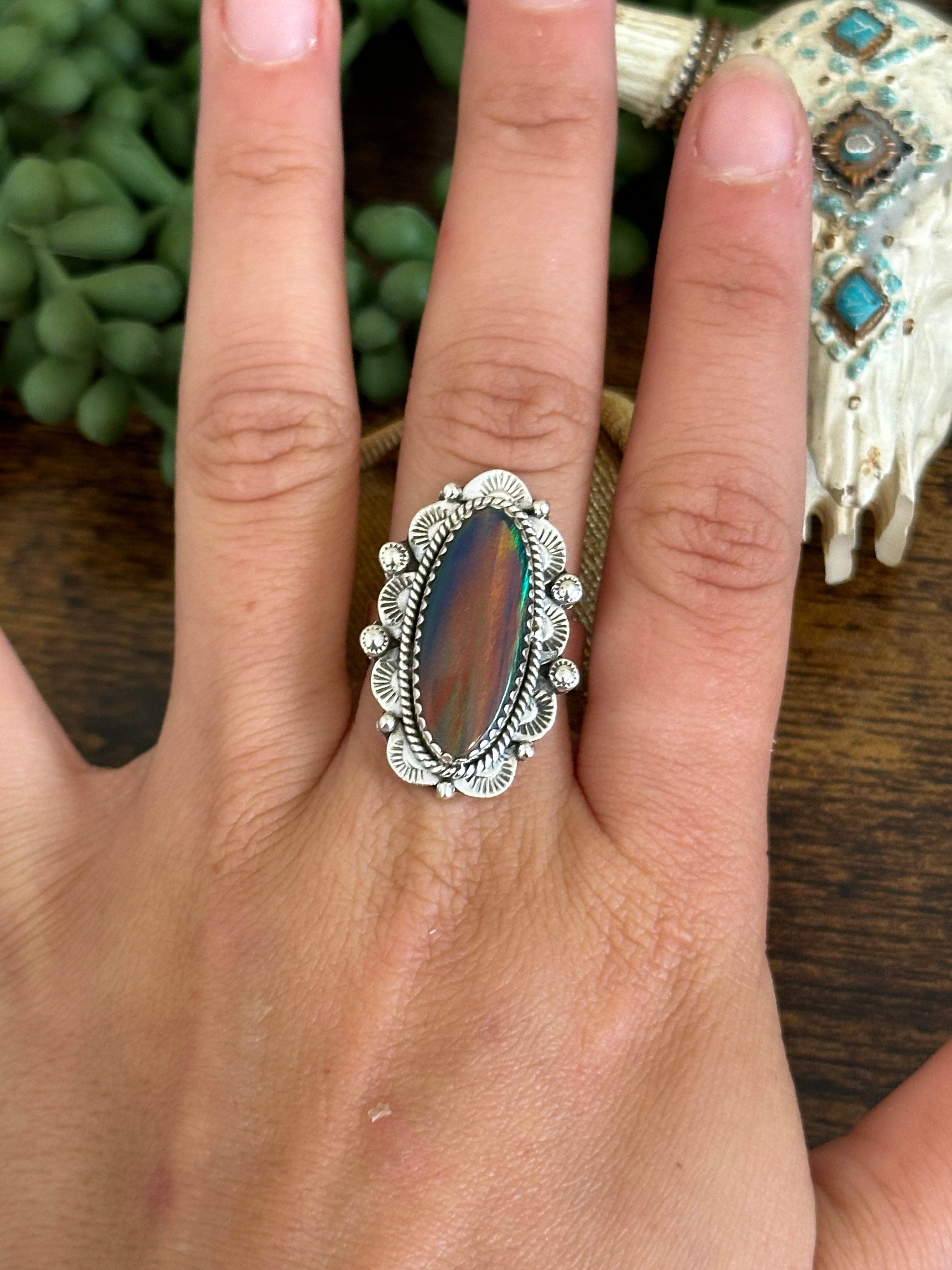 Southwest Handmade Opal & Sterling Silver Adjustable Ring