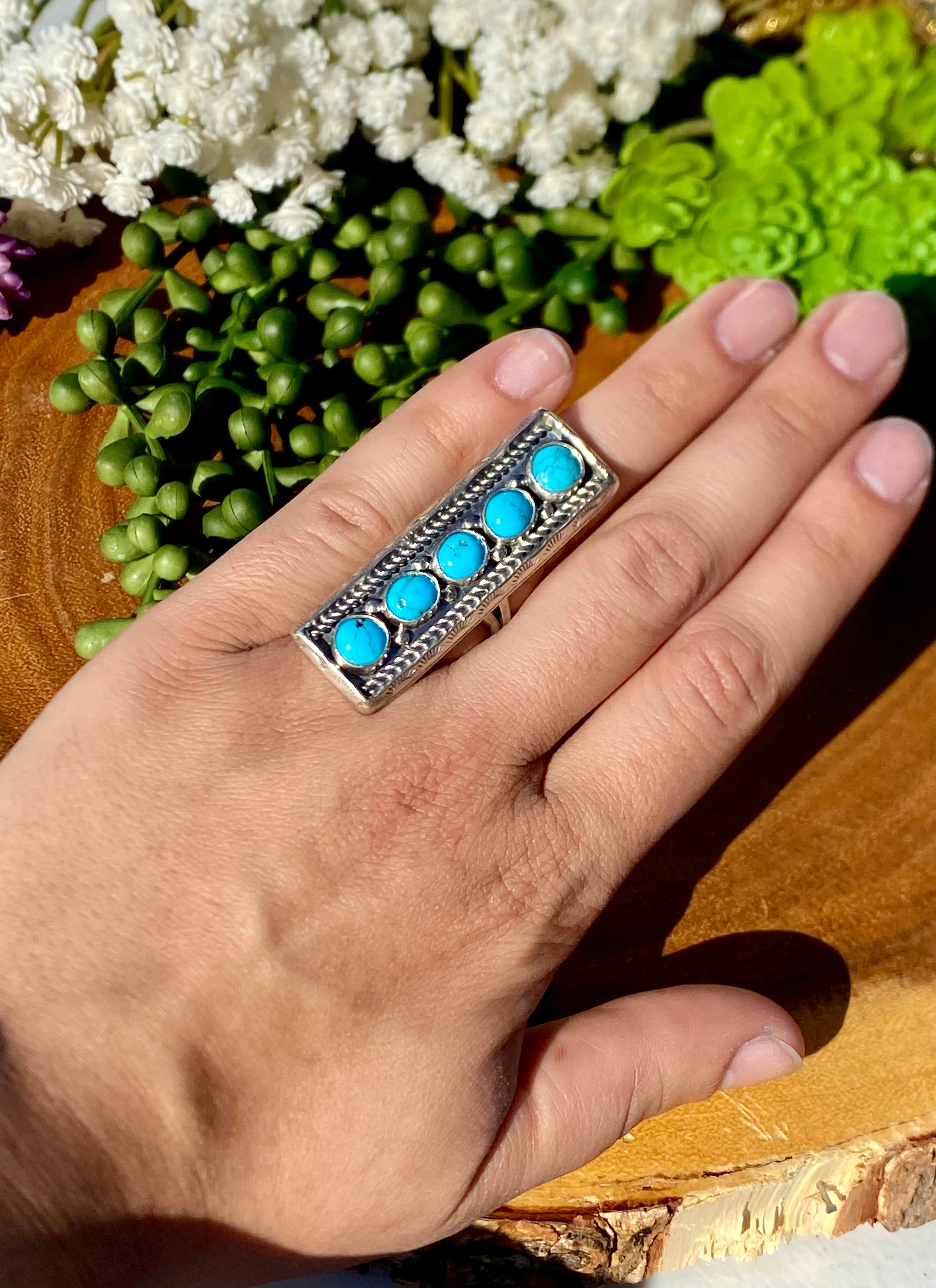 Navajo Kingman Turquoise & Sterling Silver Adjustable Ring