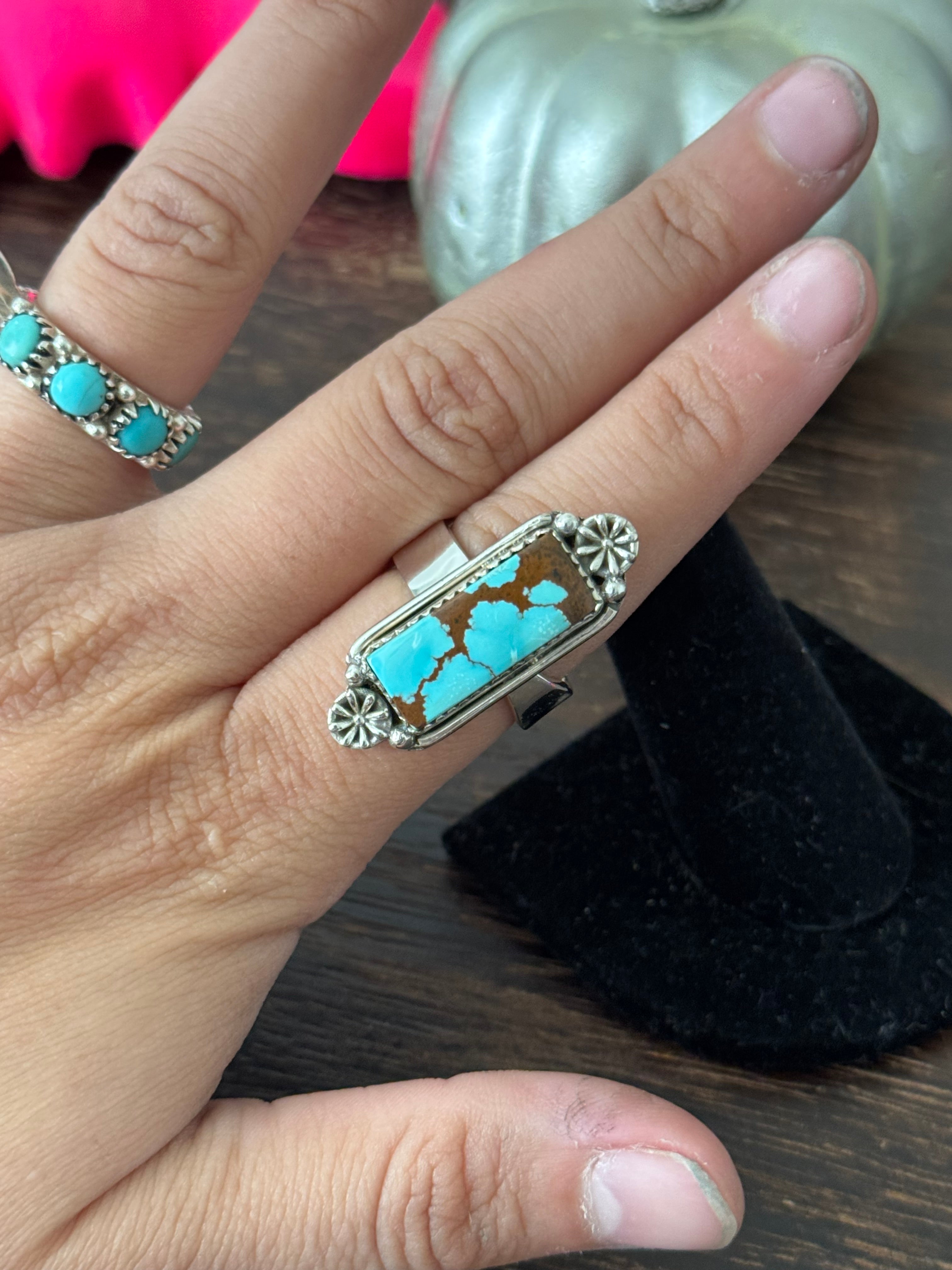 Southwest Handmade Number 8 Turquoise & Sterling Silver Adjustable Ring