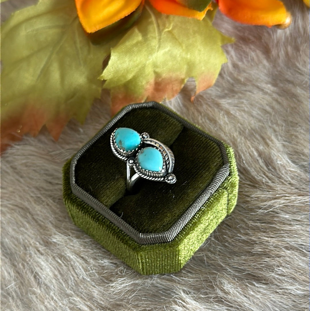 Southwest Handmade Kingman Turquoise & Sterling Silver Ring Size 6.5