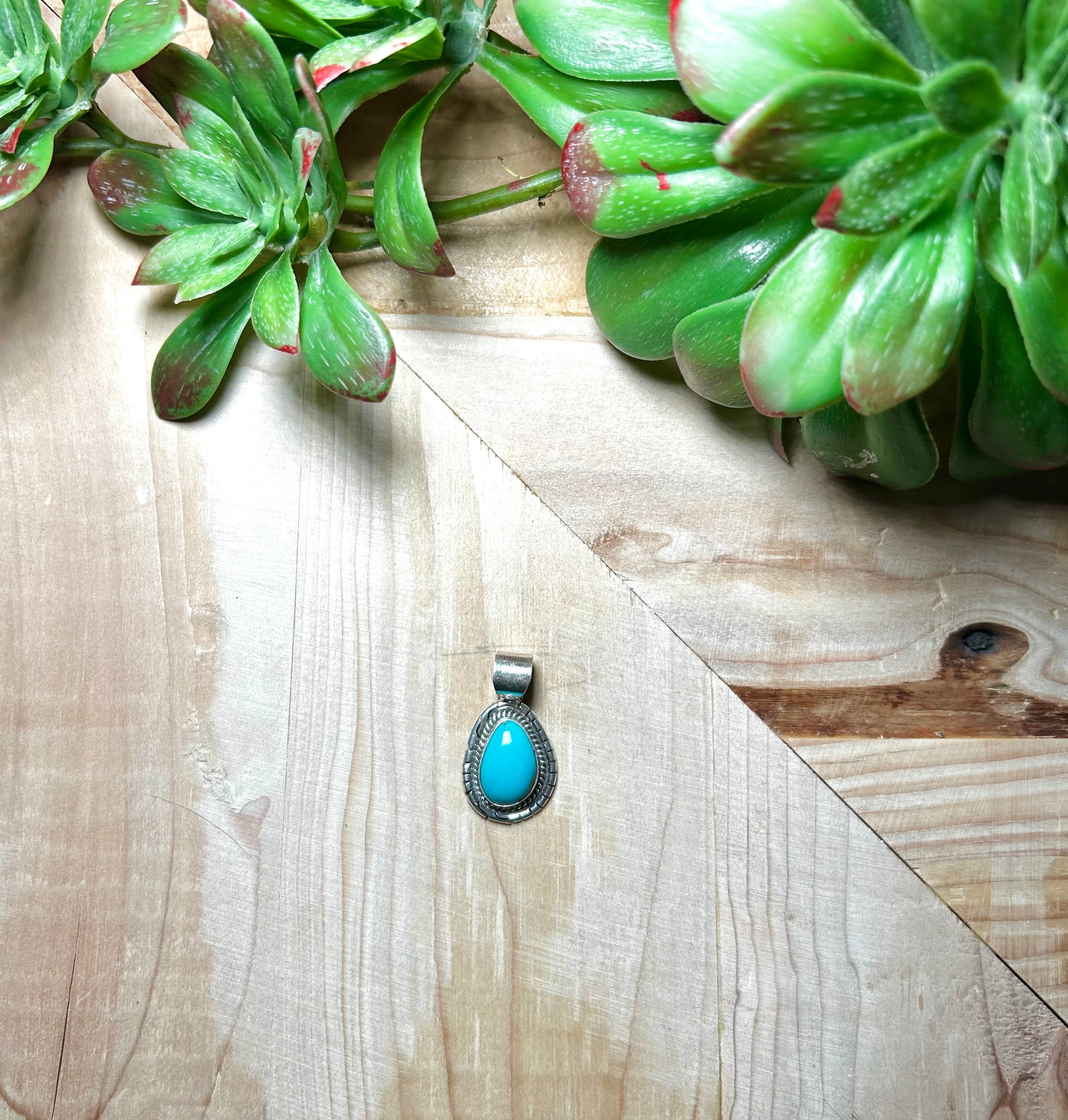 Navajo Made Kingman Turquoise & Sterling Silver Pendant