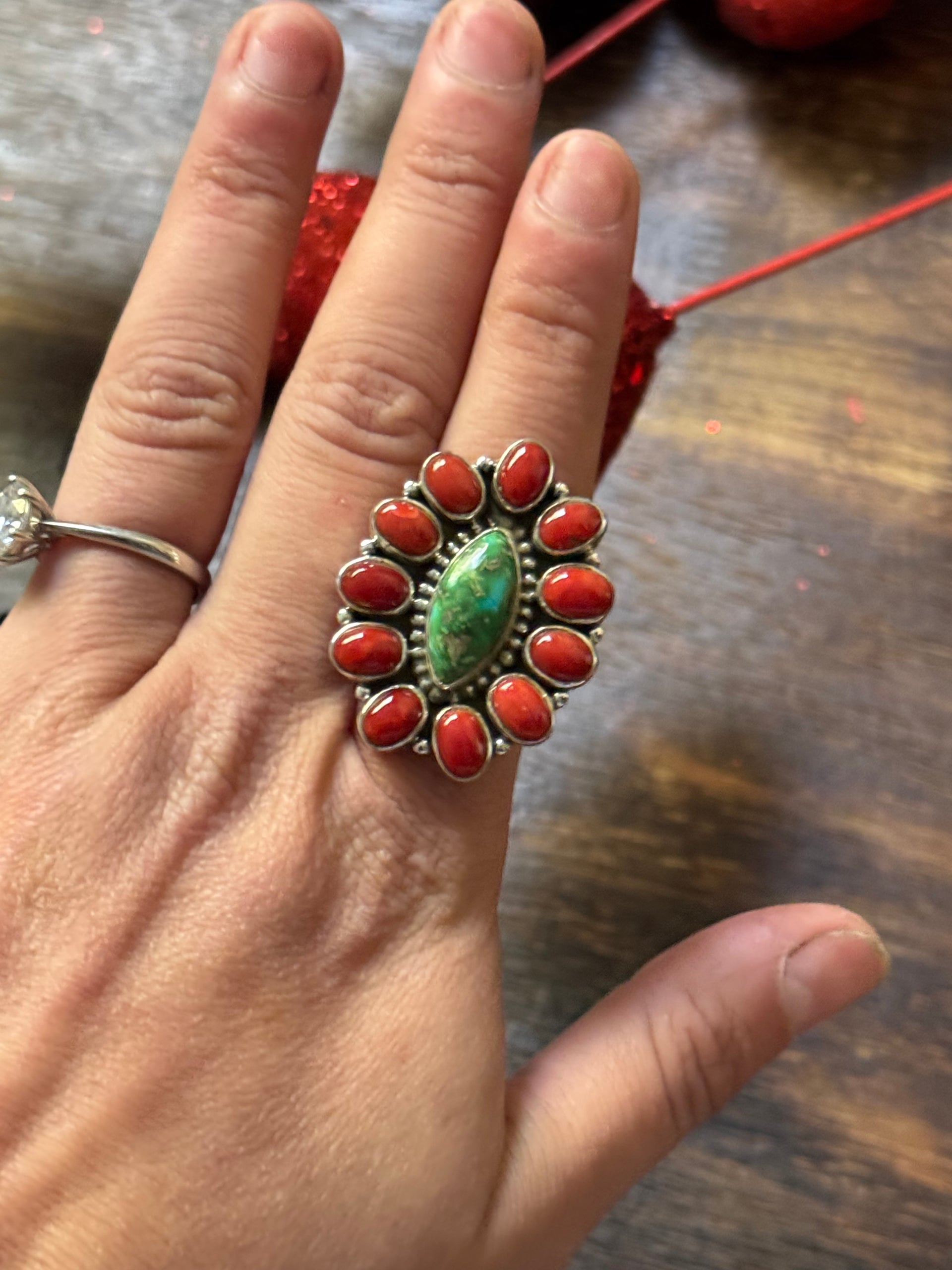 Southwest Handmade Multi Stone & Sterling Silver Adjustable Cluster Ring
