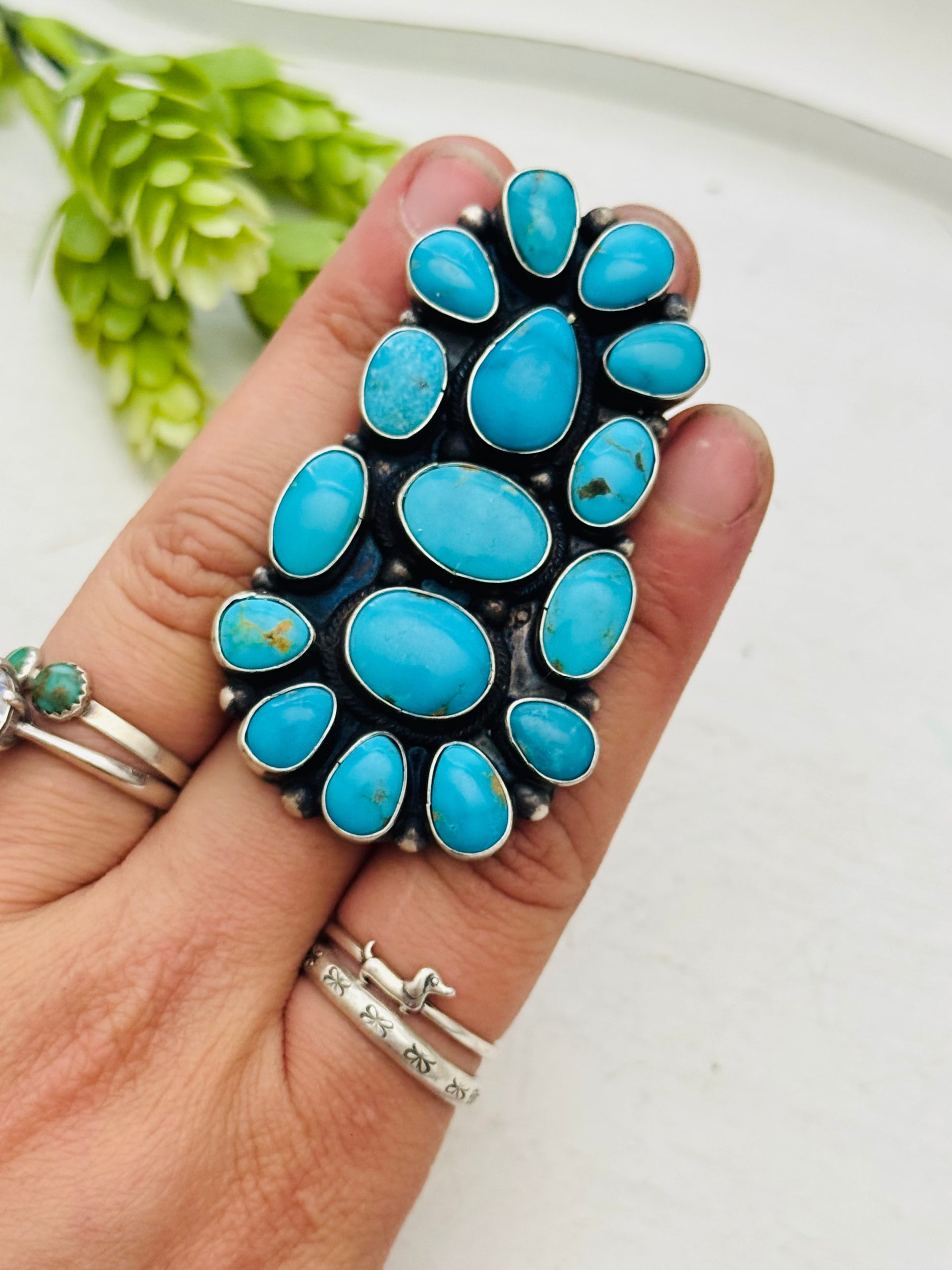 Sheila Becenti Kingman Turquoise Sterling Silver Adjustable Ring