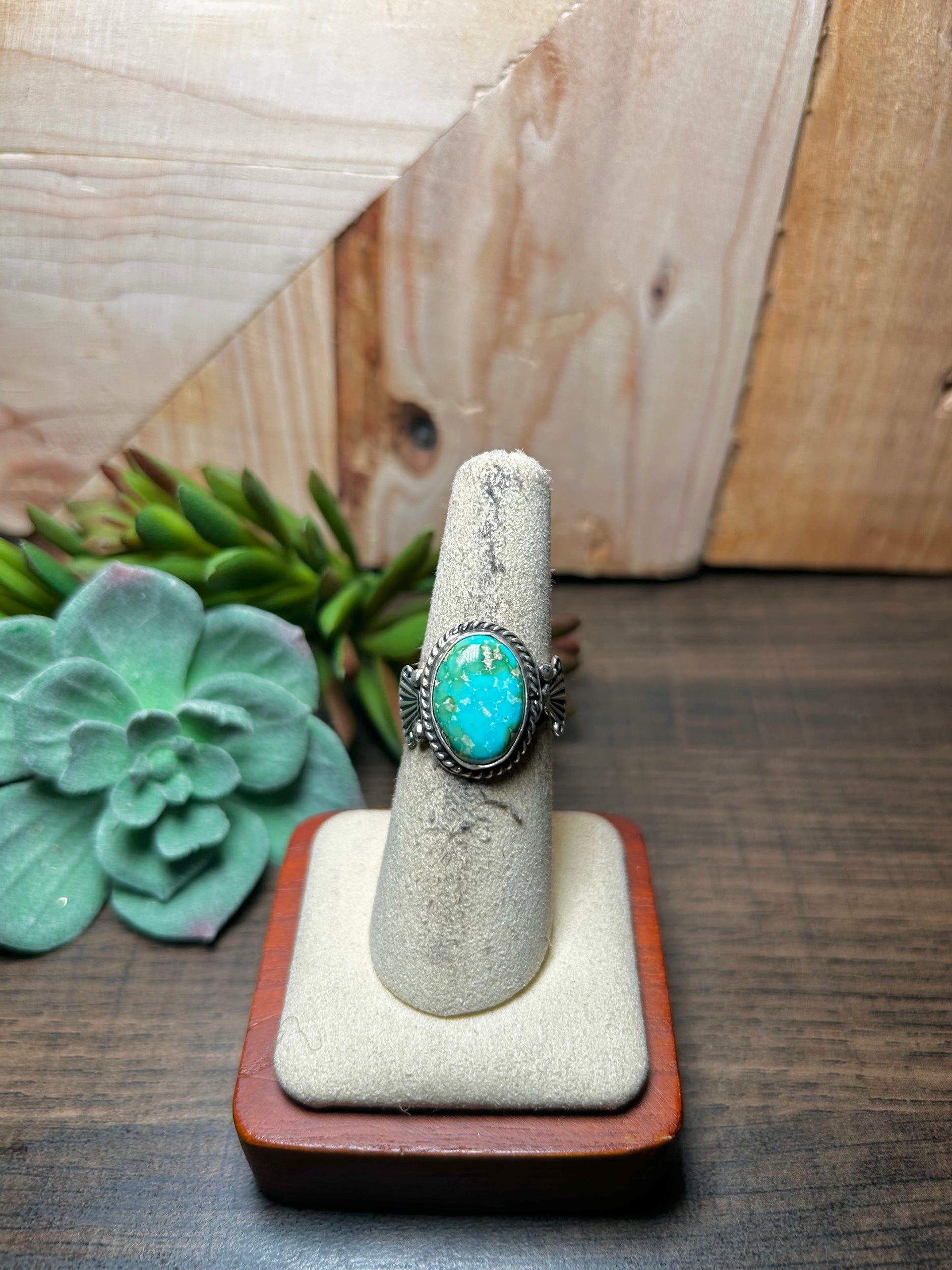 Navajo Made Sonoran Mountain Turquoise & Sterling Silver Ring Size 6.5