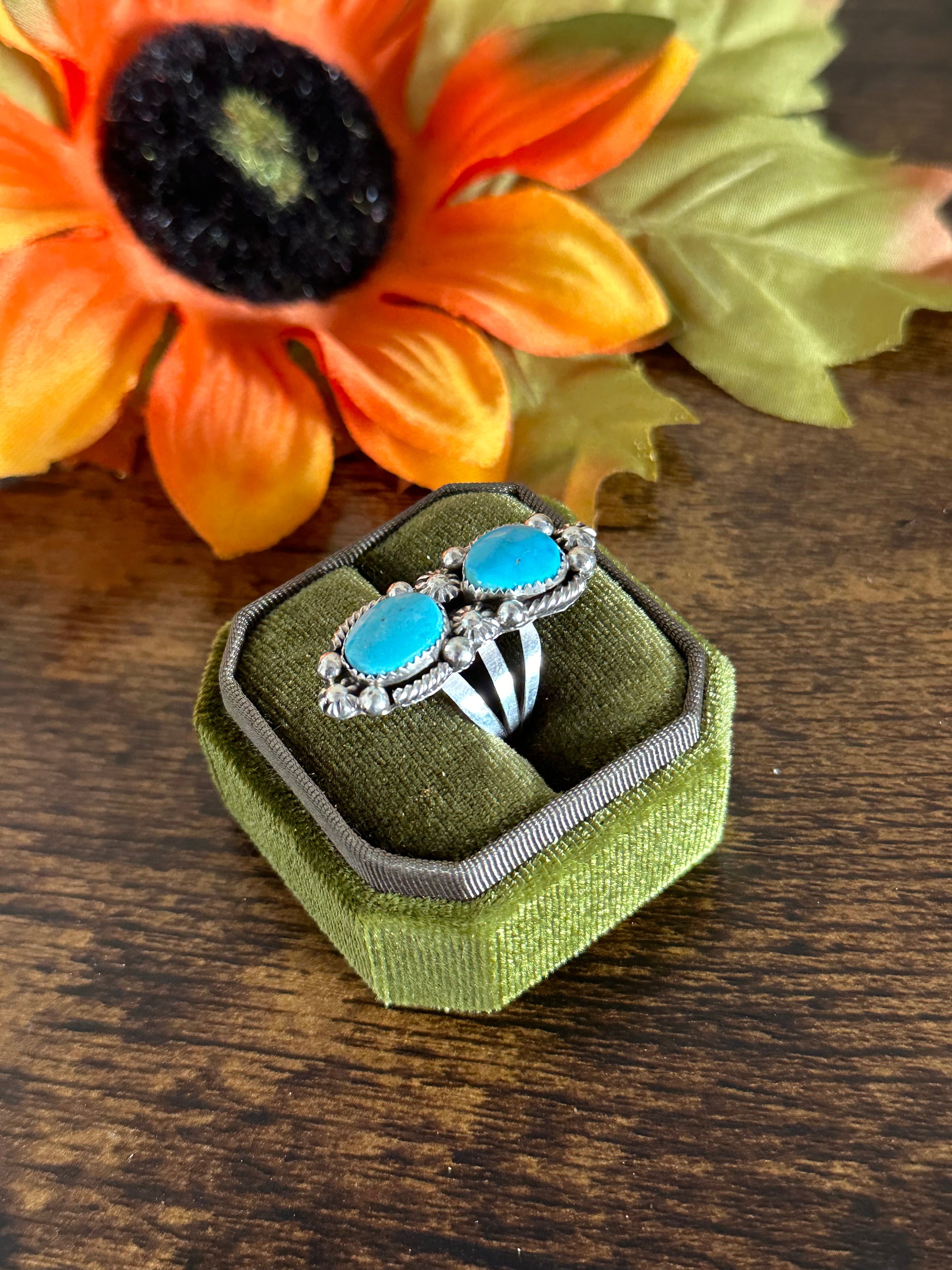 Navajo Made Kingman Turquoise & Sterling Silver Ring Size 6.5