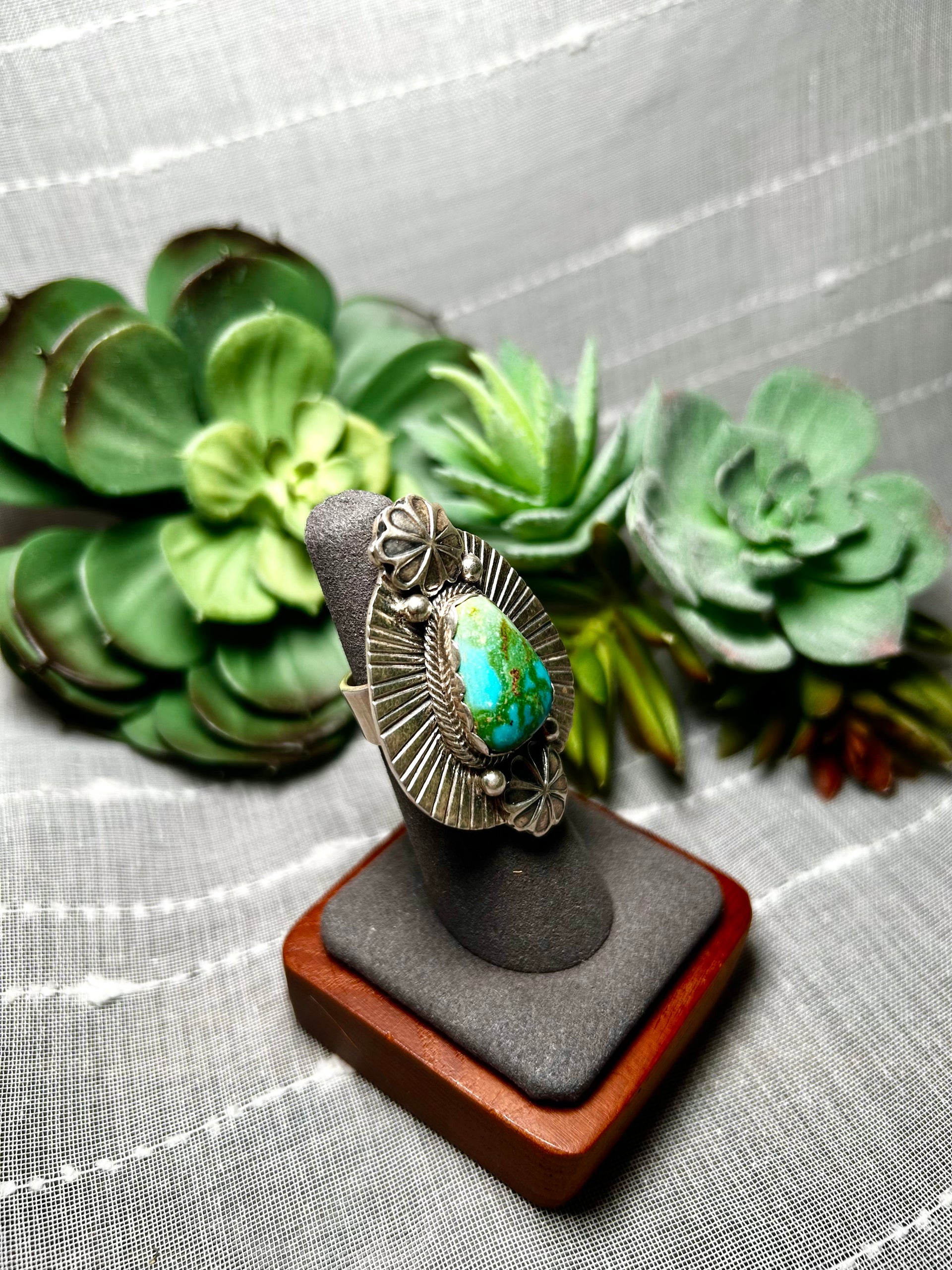 Paul Livingston Sonoran Mountain Turquoise & Sterling Silver Ring Size 5.5