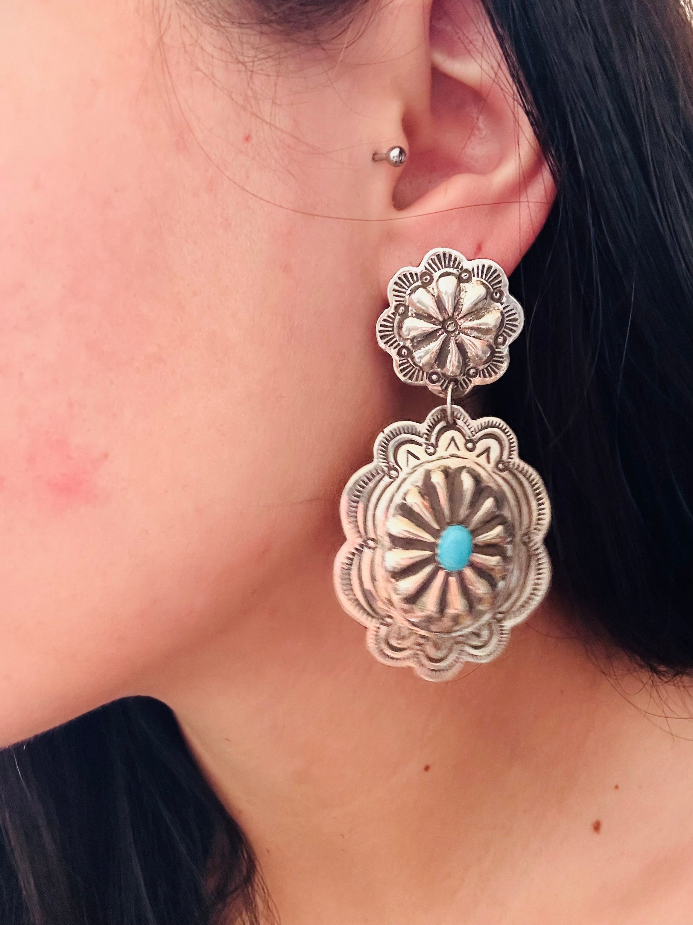 Genevieve Black Kingman Turquoise & Sterling Silver Post Dangle Earrings