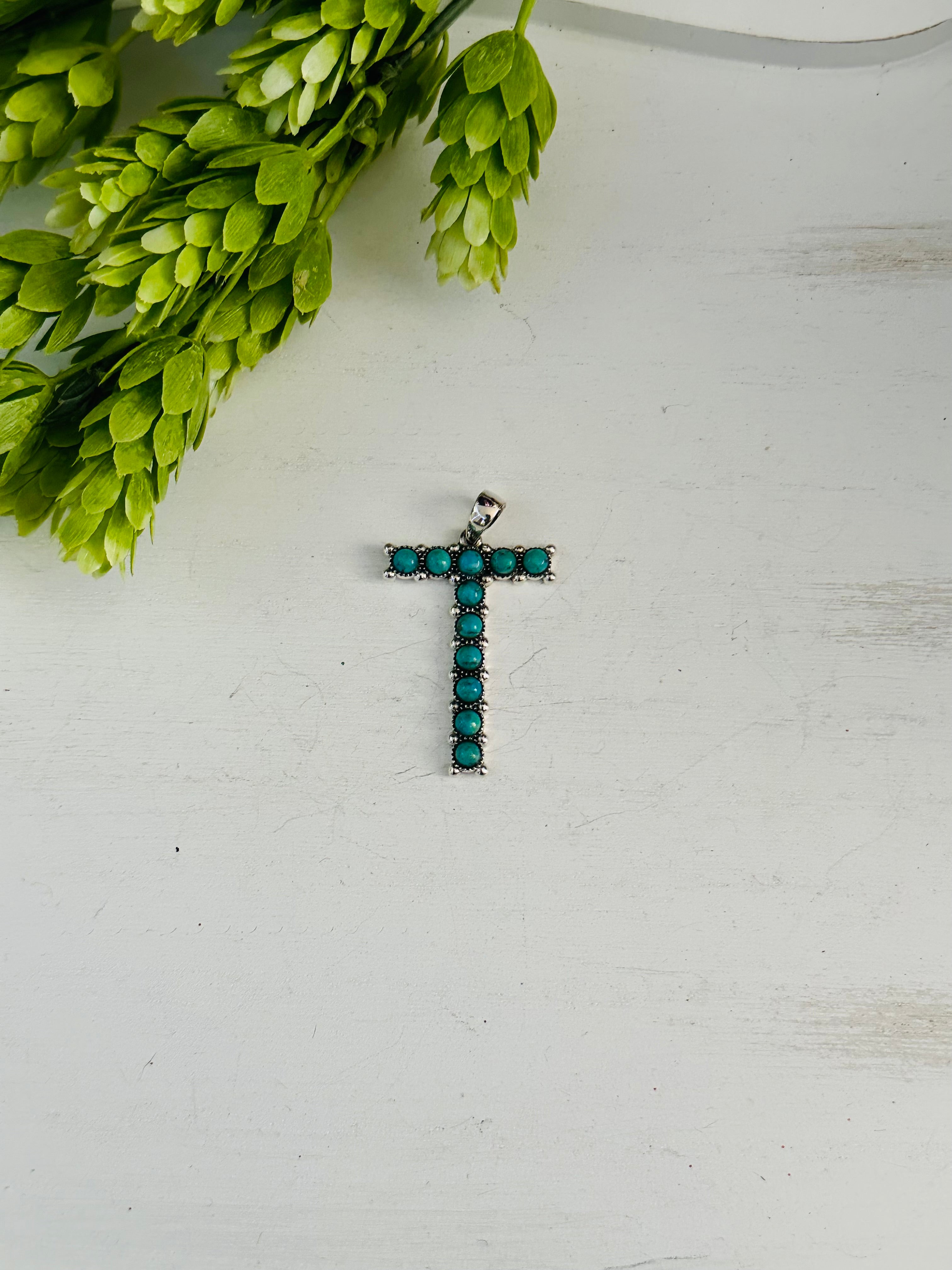 Southwest Handmade Kingman Turquoise & Sterling Silver Letter Pendant