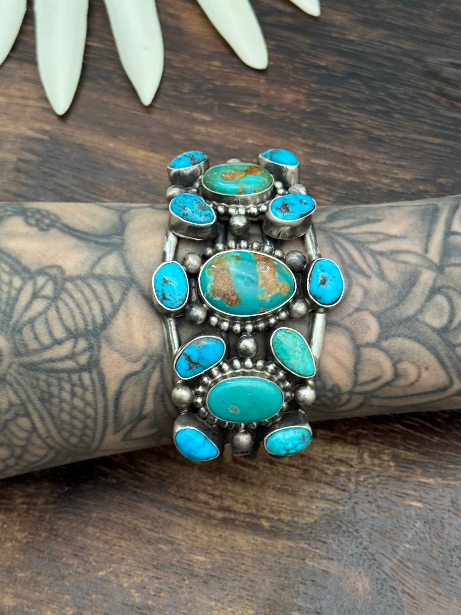 Kathleen Chavez Multi Turquoise & Sterling Silver Cluster Cuff Bracelet