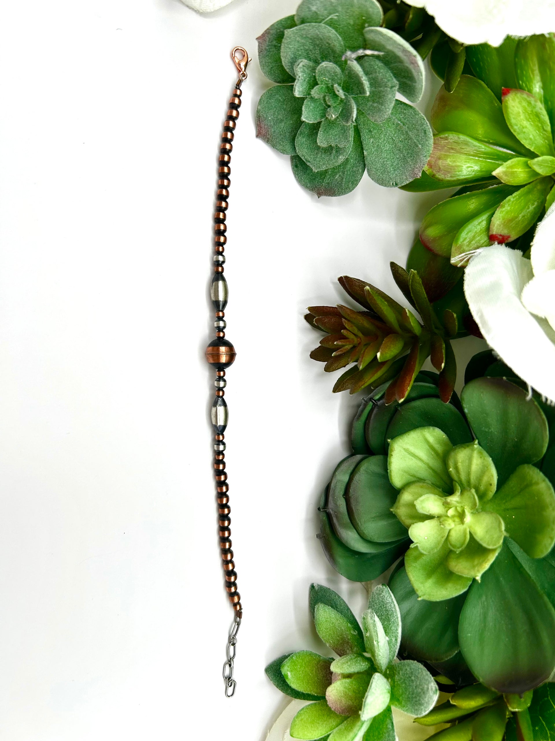 Navajo Made Strung Copper & Sterling Silver Link Bracelet