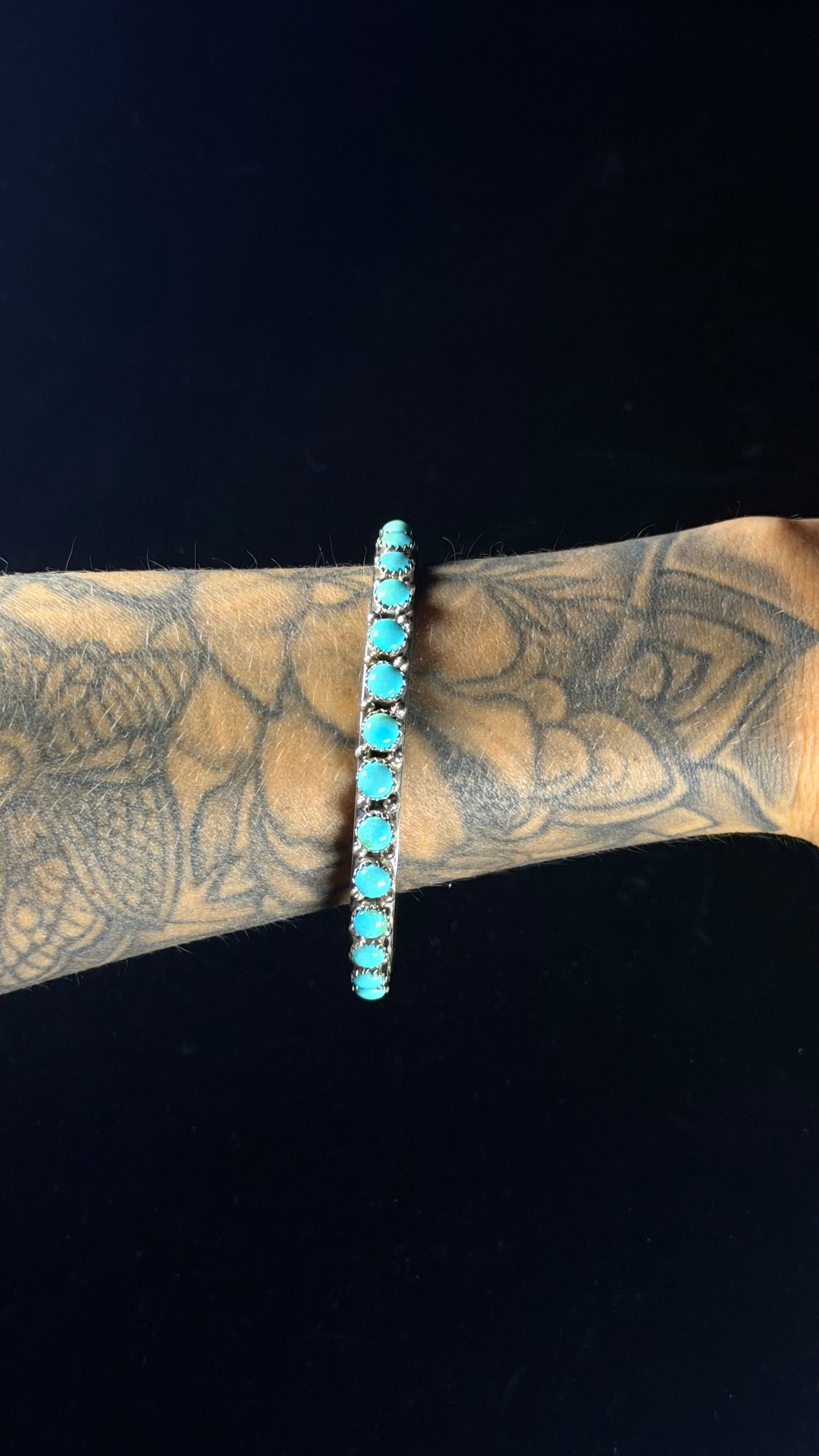 Navajo Made Kingman Turquoise & Sterling Silver Bangle Bracelet