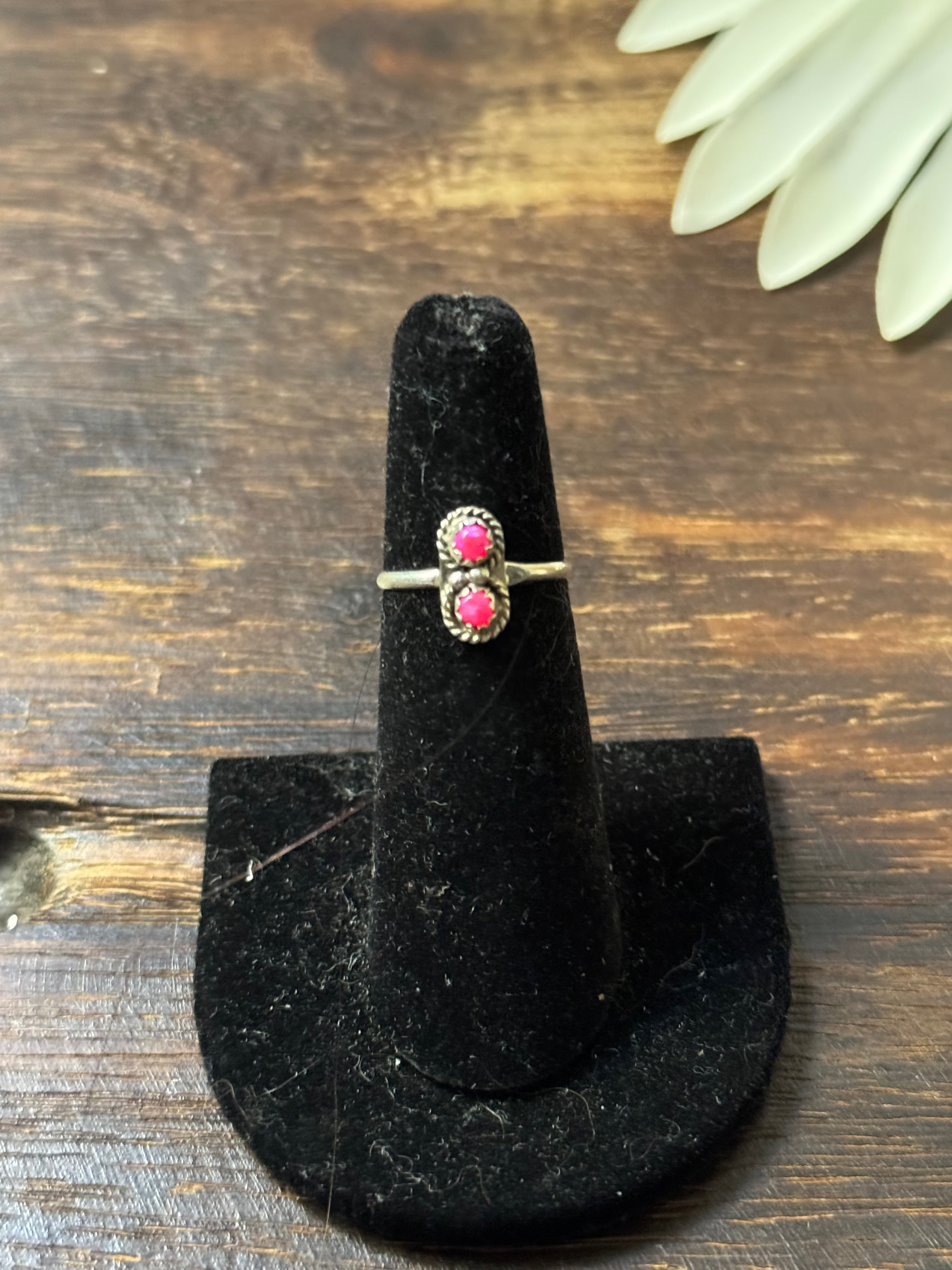 Navajo Made Pink Opal & Sterling Silver Adjustable Ring